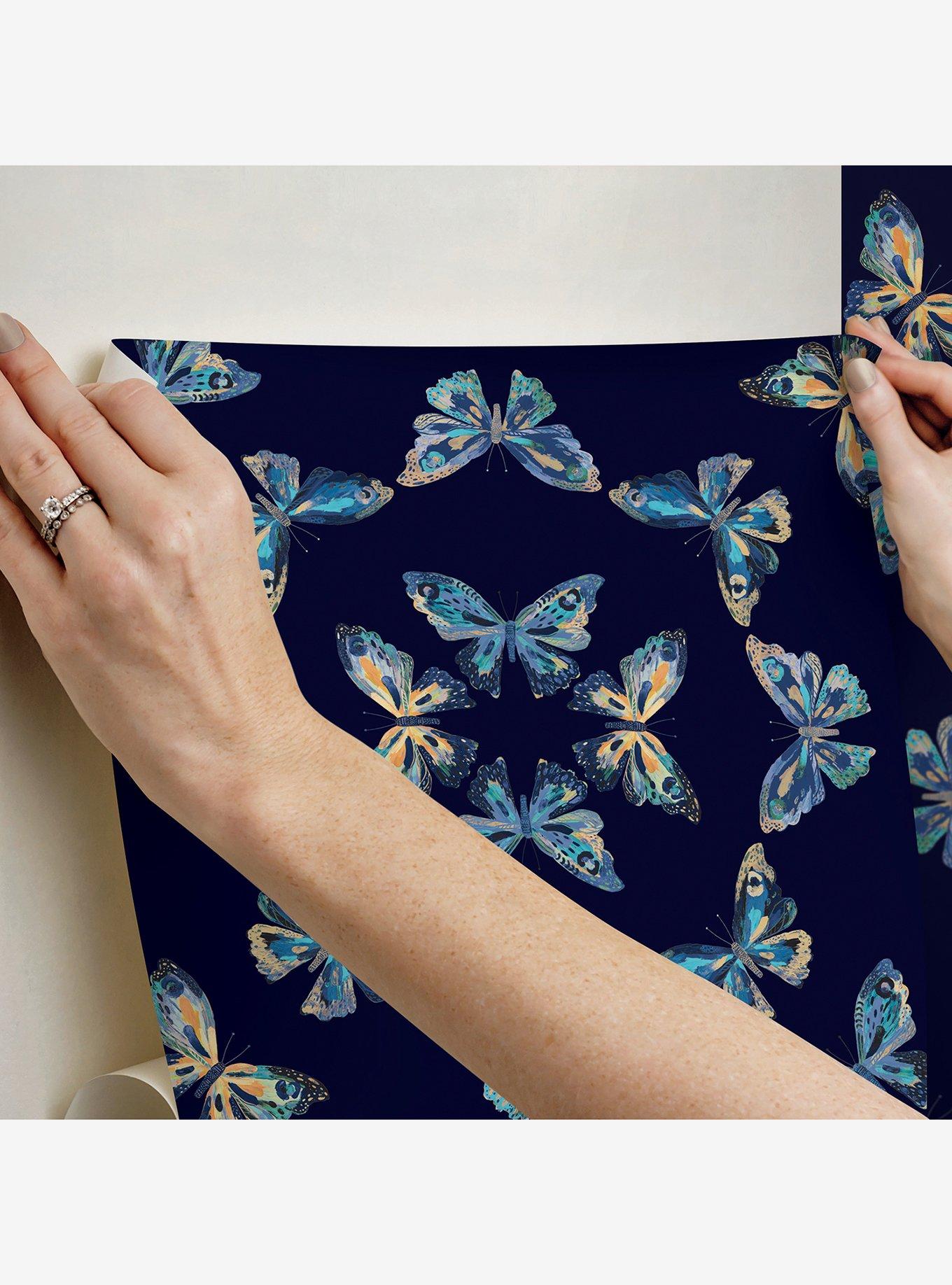 EttaVee Papillon Blue Peel & Stick Wallpaper, , alternate