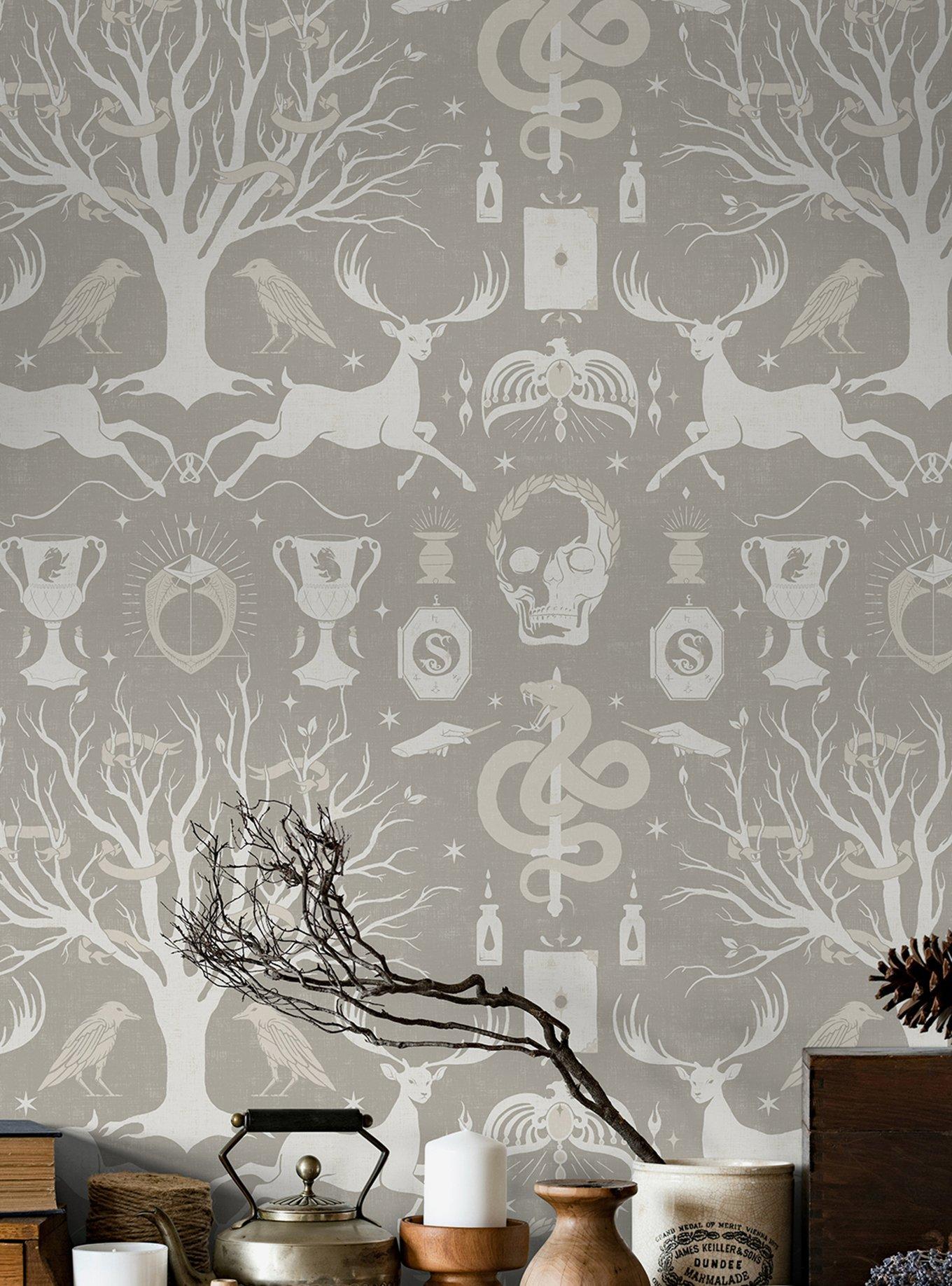 Harry Potter Horcrux Grey Damask Peel & Stick Wallpaper, , hi-res