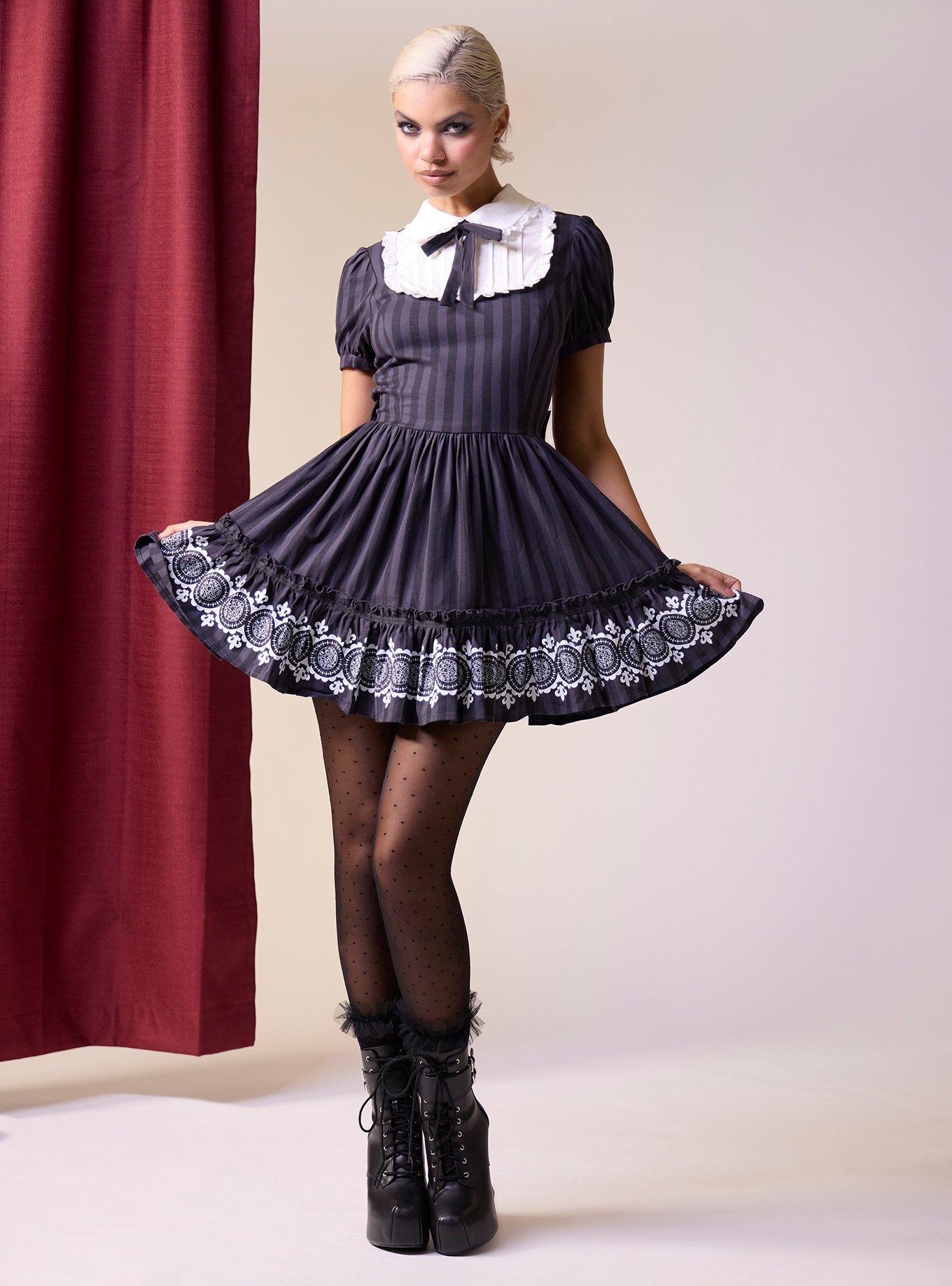 Black Butler Stripe Collared Dress, , hi-res