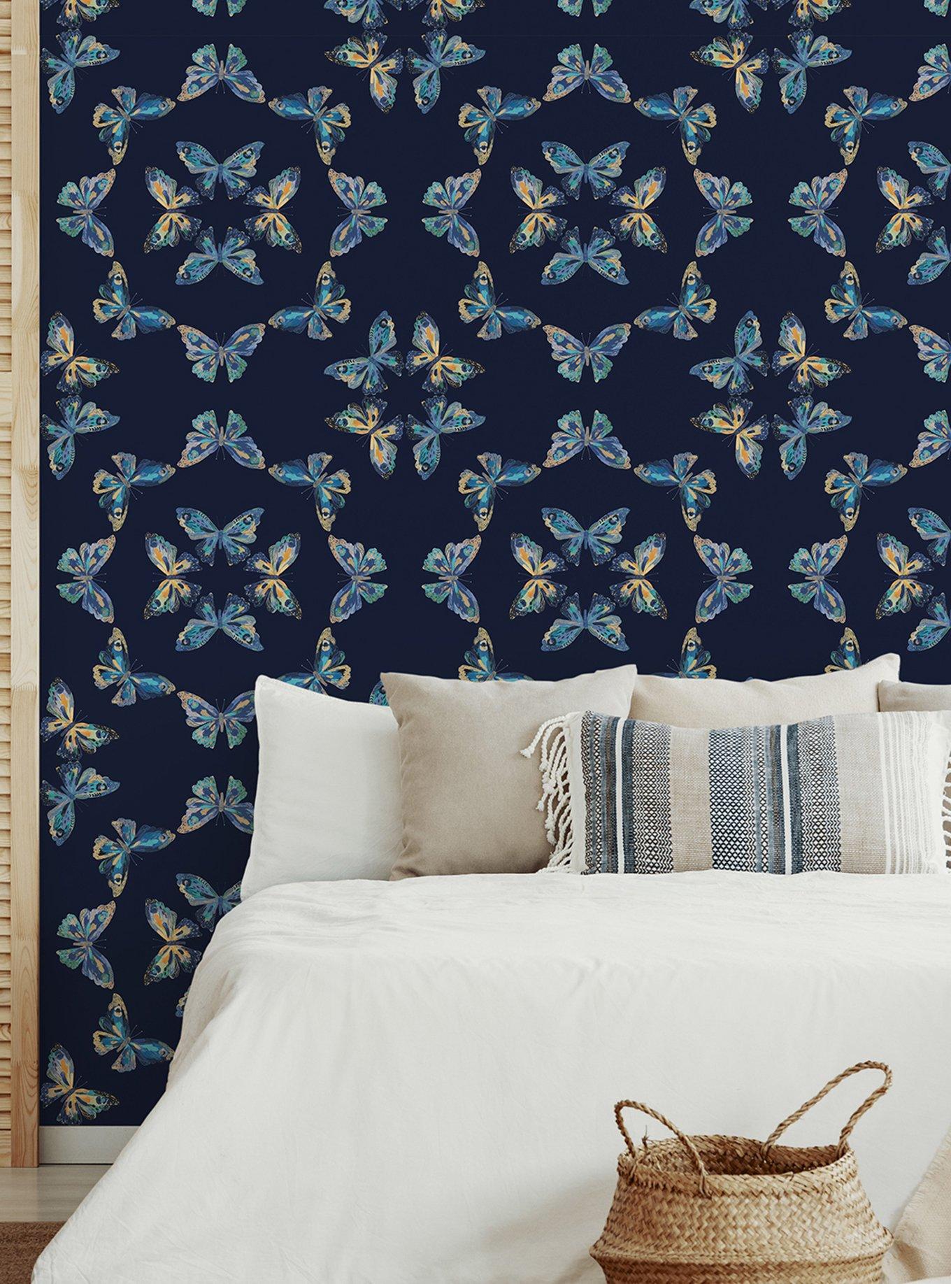 EttaVee Papillon Blue Peel & Stick Wallpaper, , hi-res
