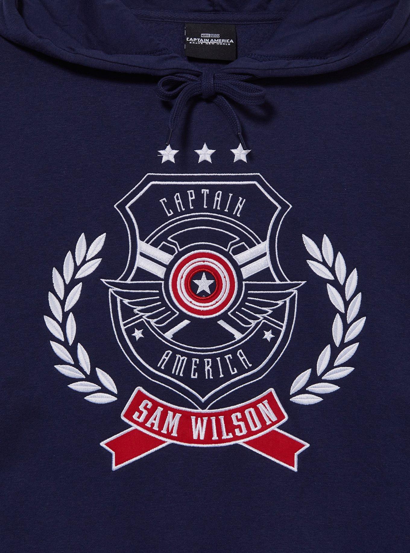 Marvel Captan America Badge Embroidered Hoodie — BoxLunch Exclusive, NAVY, alternate