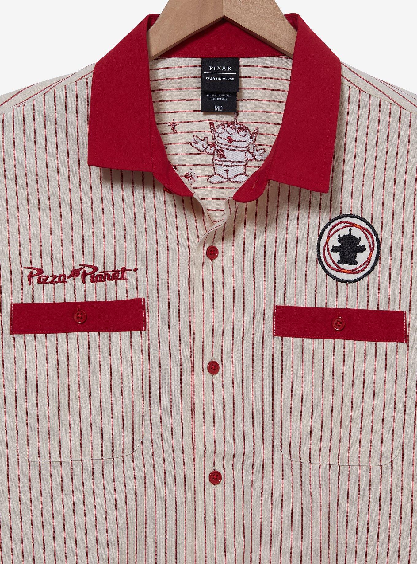 Disney Pixar Toy Story Pizza Planet Striped Woven Button-Up - BoxLunch Exclusive, RED, alternate