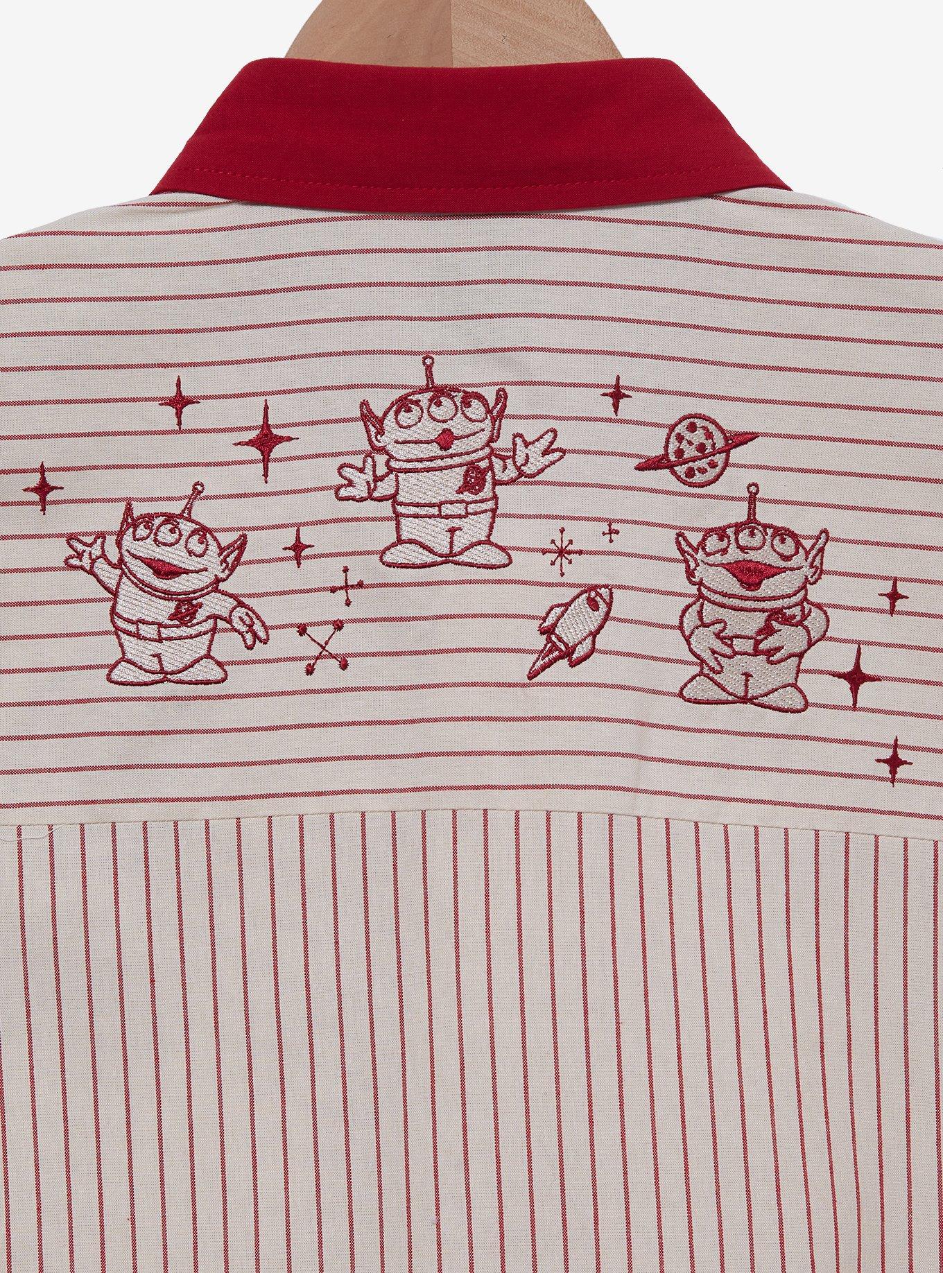 Disney Pixar Toy Story Pizza Planet Striped Woven Button-Up - BoxLunch Exclusive, RED, alternate