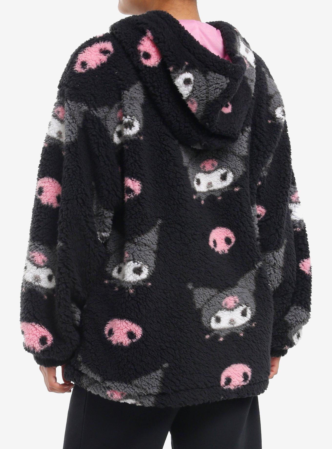 Kuromi Skull Sherpa Girls Hoodie, PINK, alternate