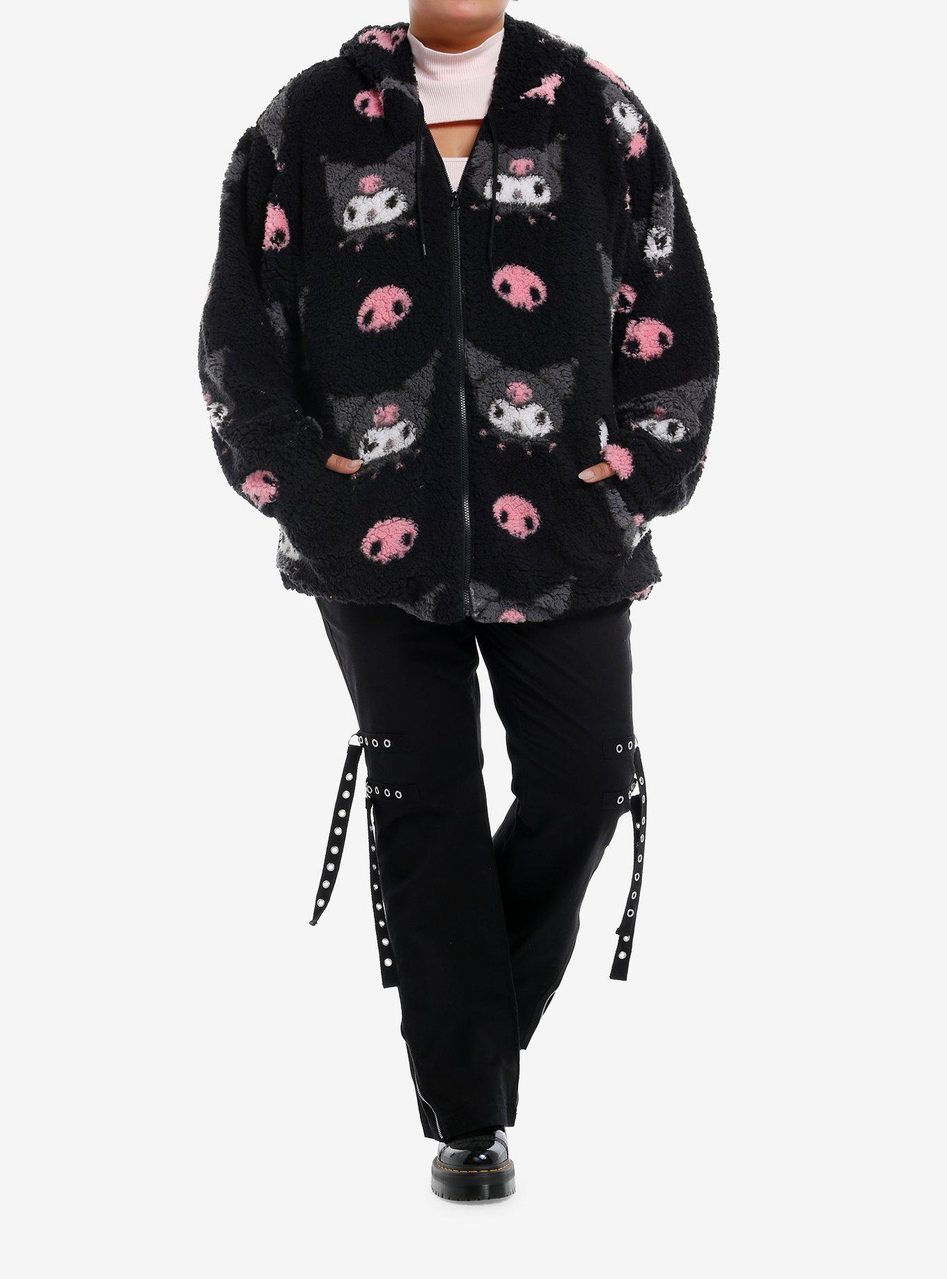 Kuromi Skull Sherpa Girls Hoodie Plus Size, , hi-res