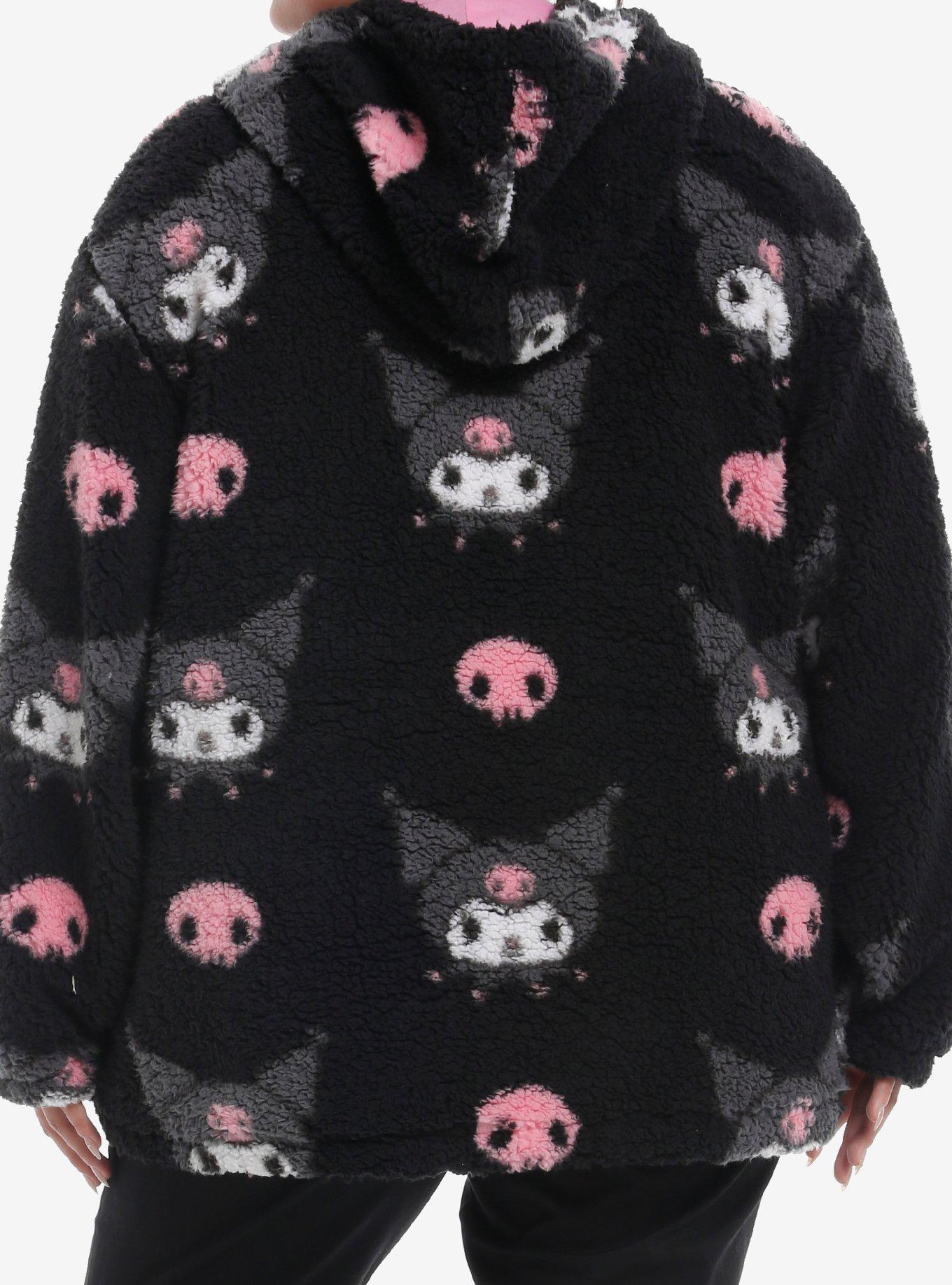 Kuromi Skull Sherpa Girls Hoodie Plus Size, PINK, alternate