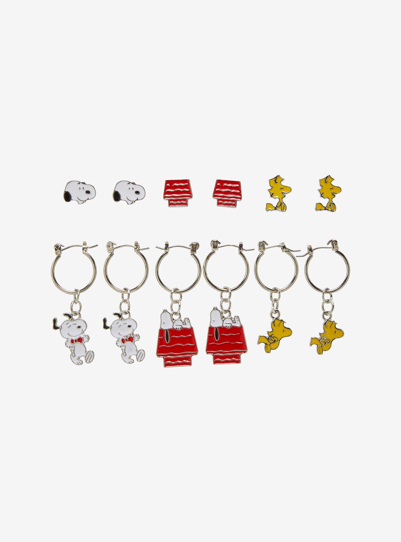 Peanuts Snoopy & Woodstock Stud & Hoop Earring Set, , hi-res