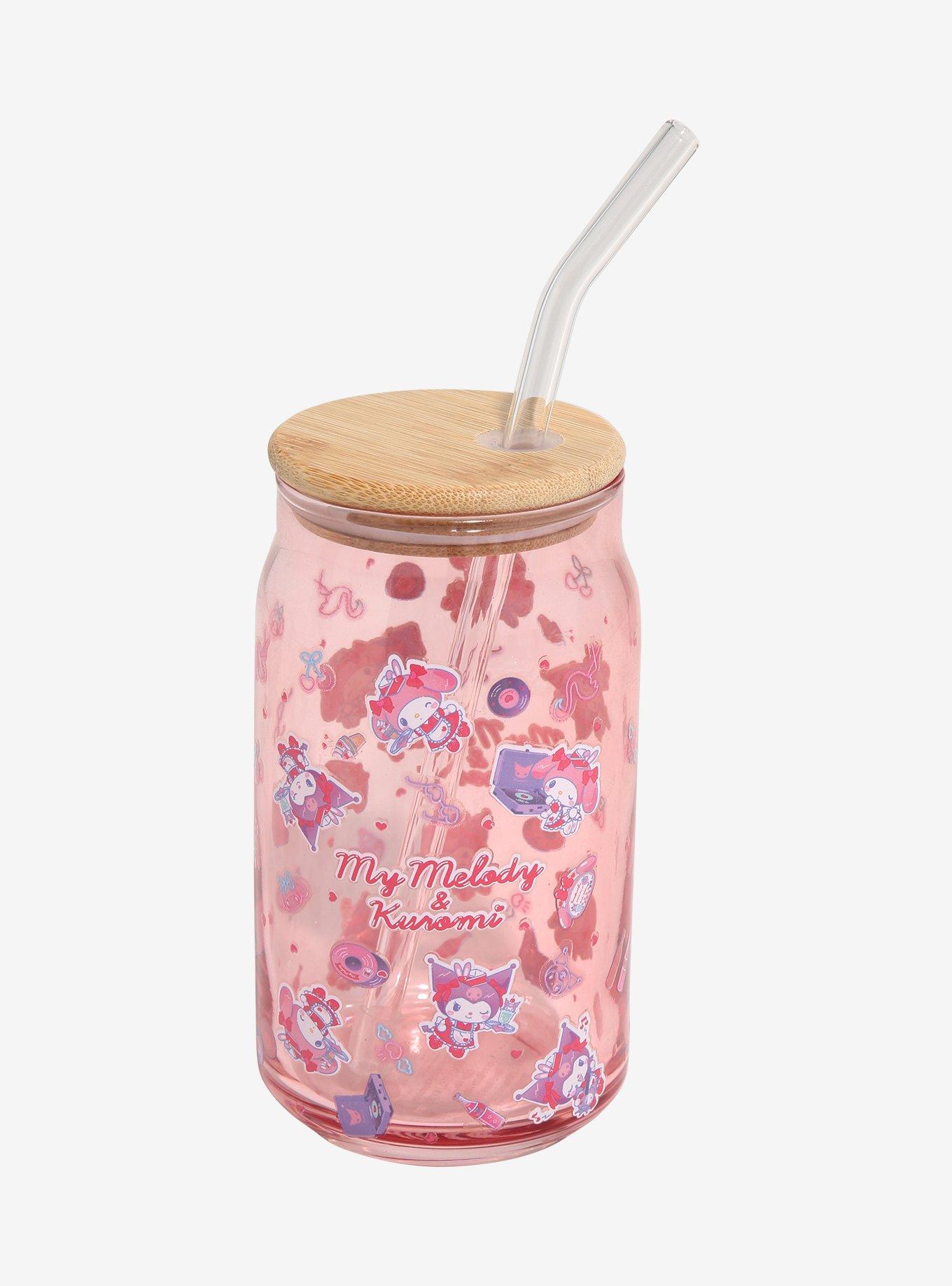 Sanrio My Melody & Kuromi Diner Allover Print Glass Cup with Straw, , hi-res