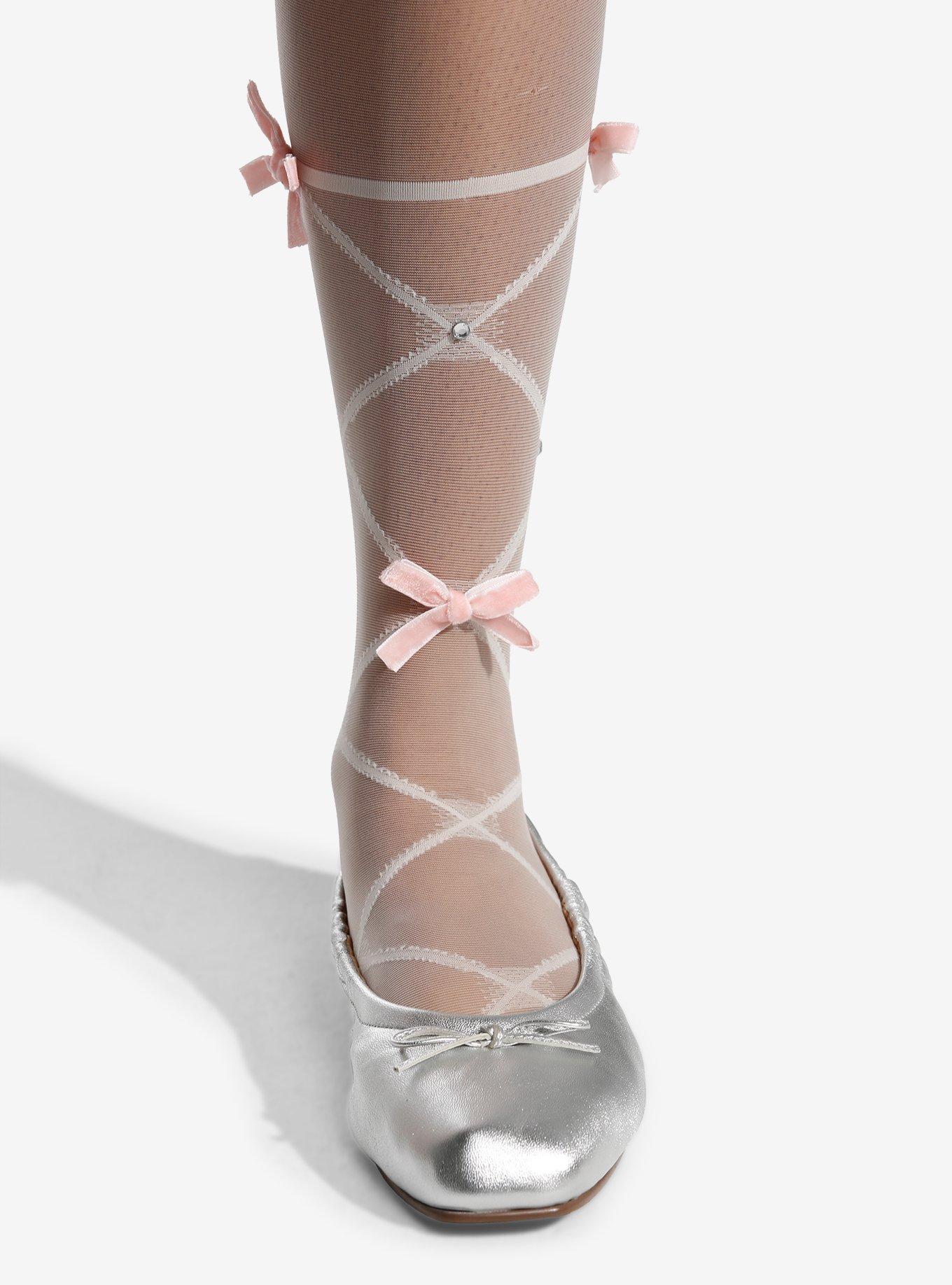 Ballerina Lace-Up Ribbon Rhinestone Tights, , alternate