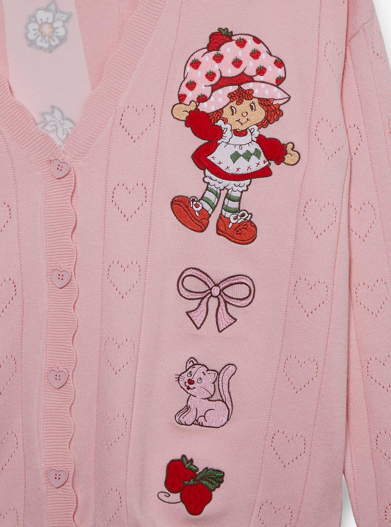 Strawberry Shortcake Embroidered Women's Plus Size Pointelle Heart Cardigan &mdash; BoxLunch Exclusive, LIGHT PINK, alternate