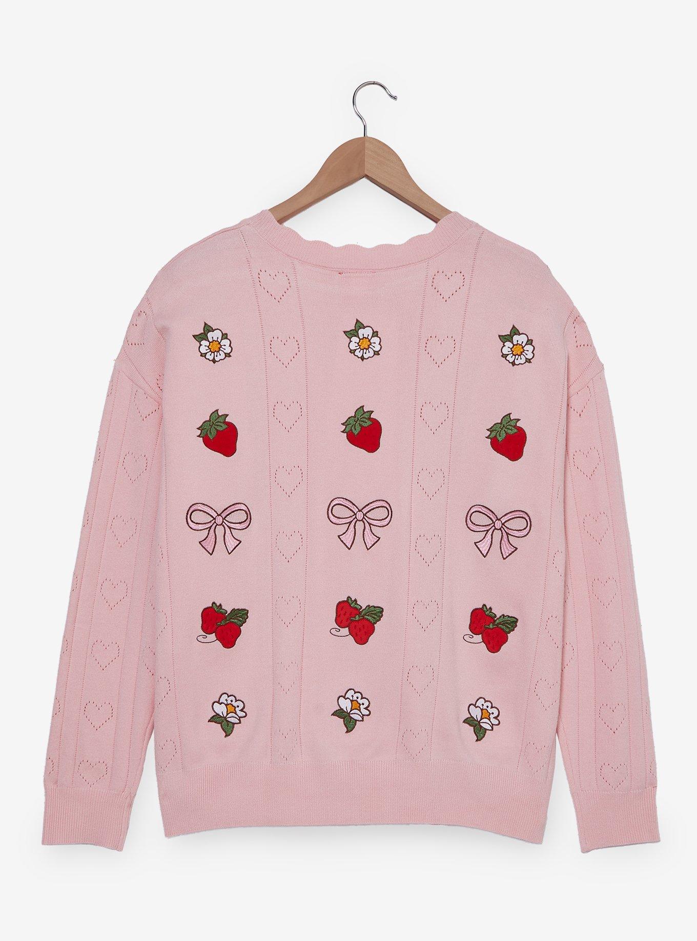 Strawberry Shortcake Embroidered Women's Plus Size Pointelle Heart Cardigan &mdash; BoxLunch Exclusive, LIGHT PINK, alternate