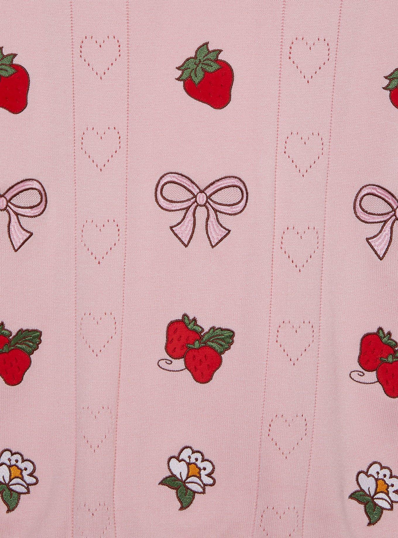 Strawberry Shortcake Embroidered Women's Plus Size Pointelle Heart Cardigan &mdash; BoxLunch Exclusive, LIGHT PINK, alternate