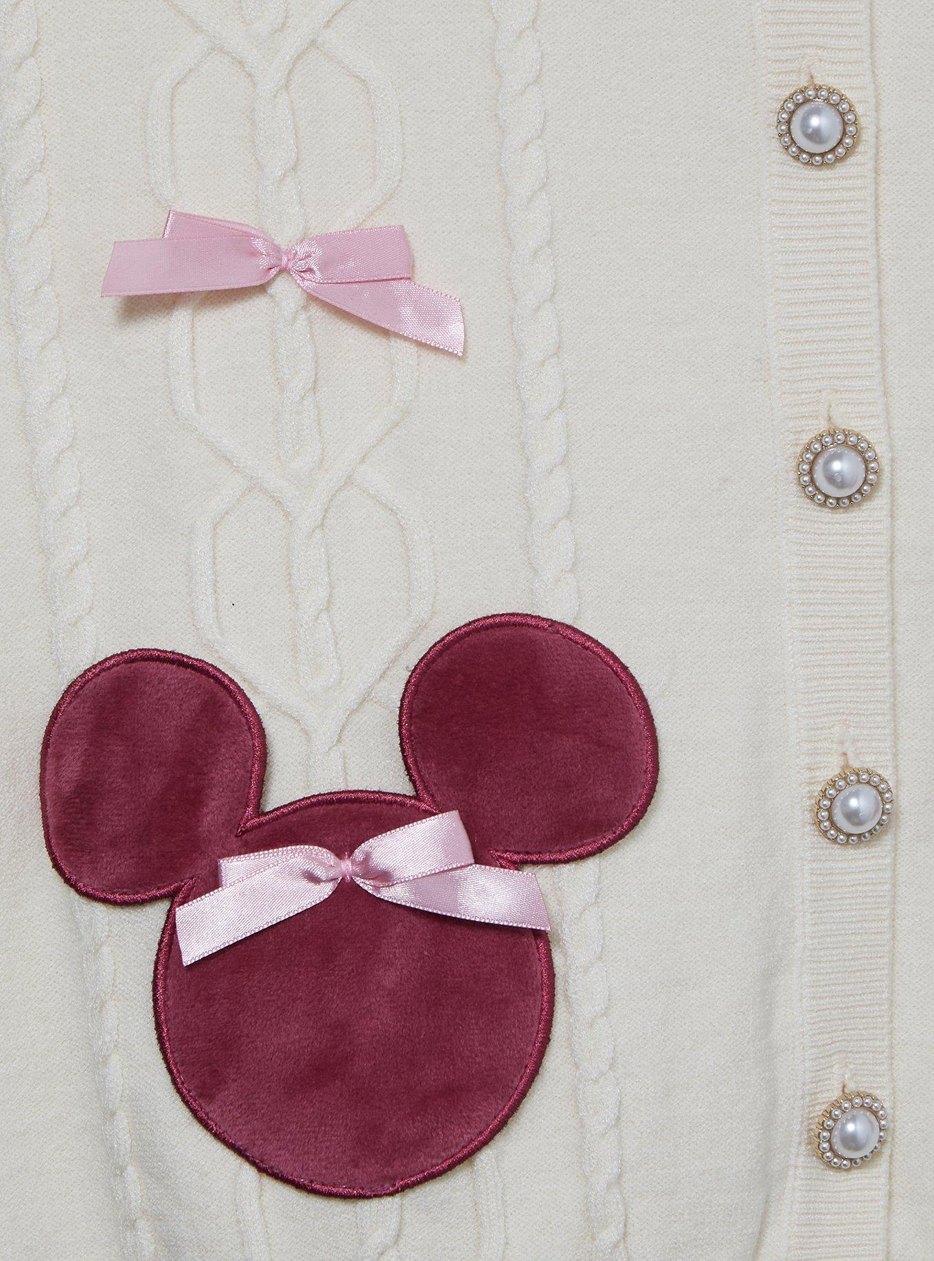 Disney Minnie Mouse Bow Heart Women's Cable Knit Cardigan - BoxLunch Exclusive, CREAM, alternate