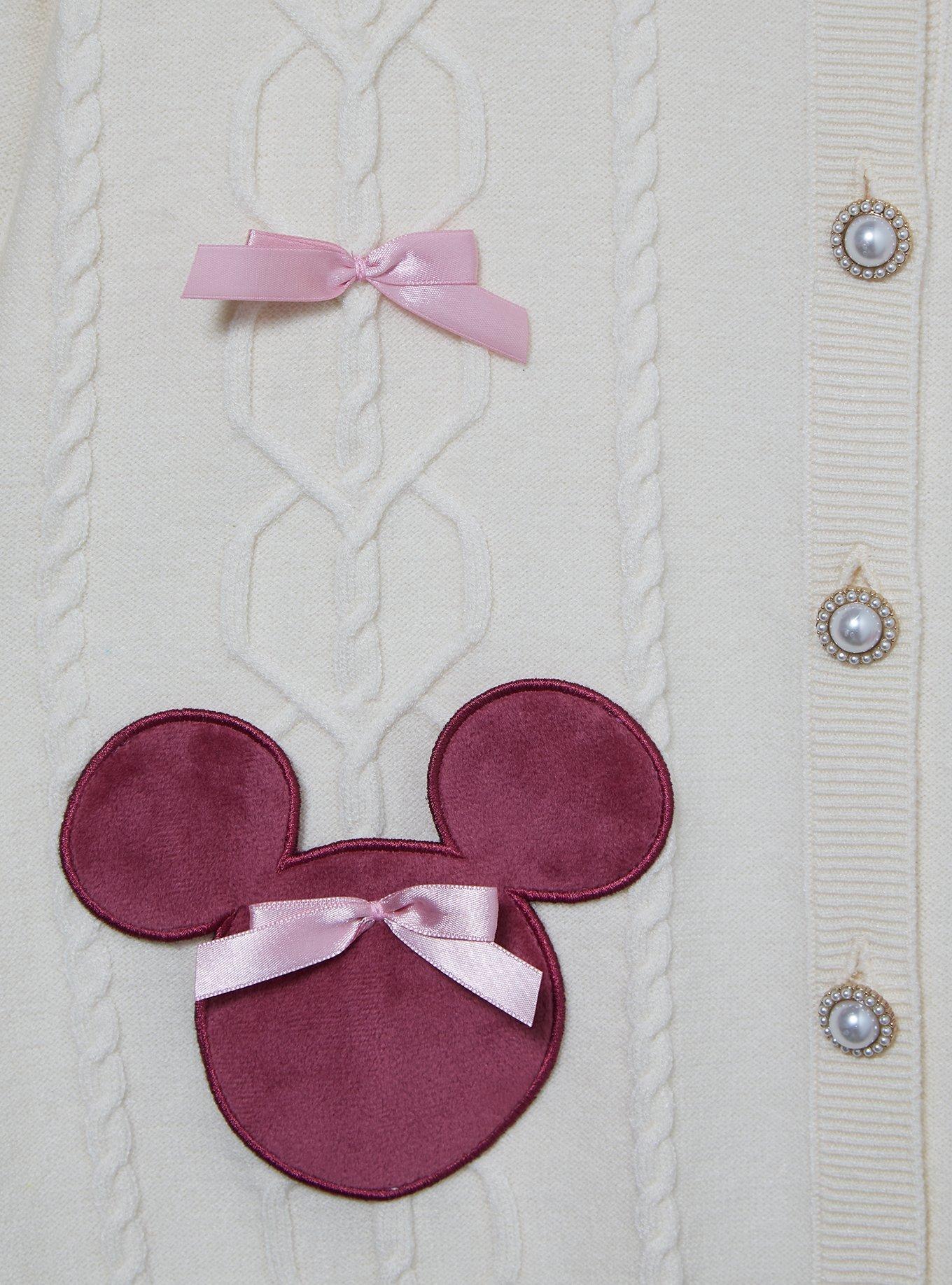 Disney Minnie Mouse Bow Heart Women's Plus Size Cable Knit Cardigan - BoxLunch Exclusive, CREAM, alternate