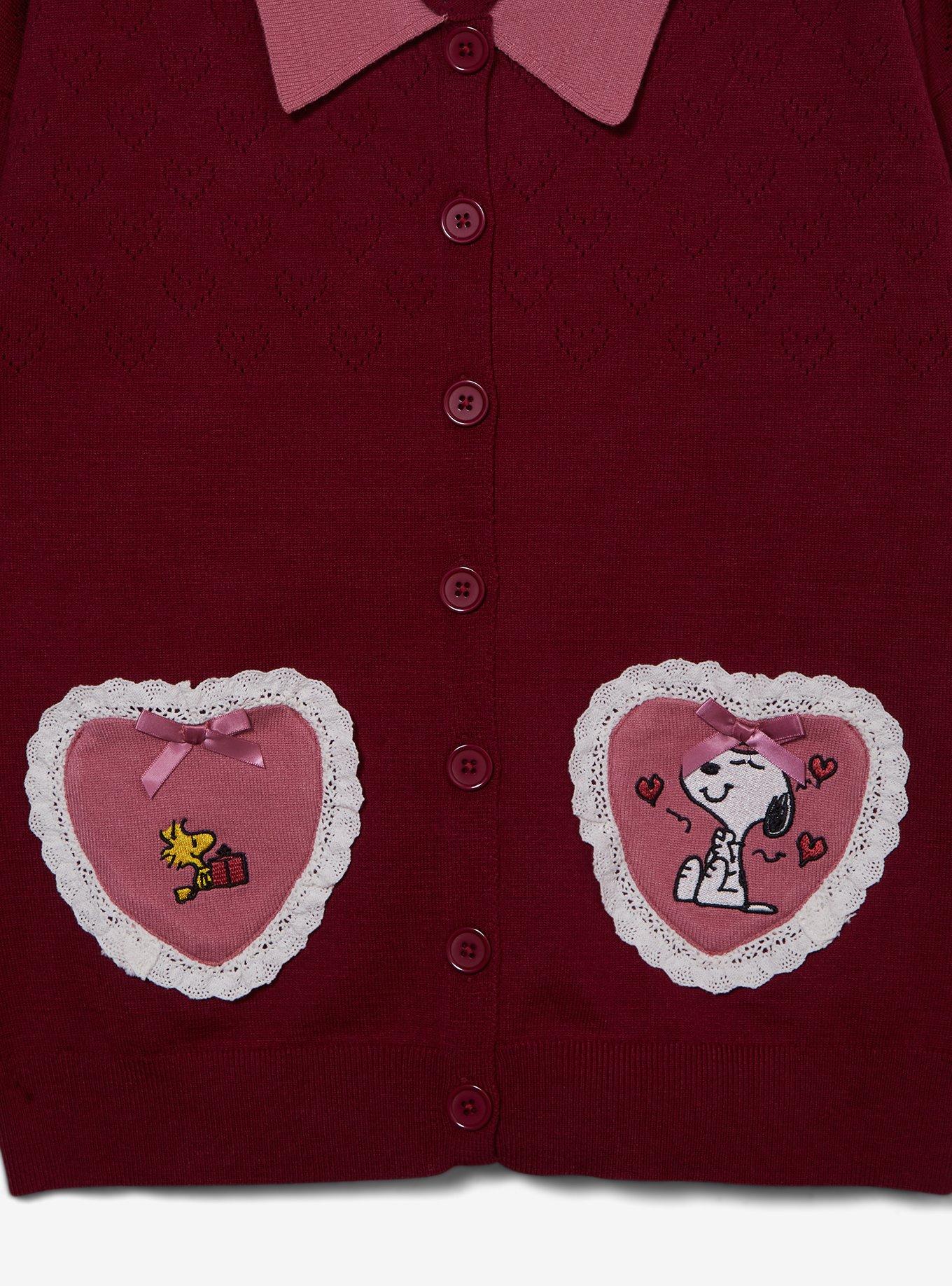 Peanuts Snoopy & Woodstock Heart Lace Women's Cardigan &mdash; BoxLunch Exclusive, MAGENTA, alternate