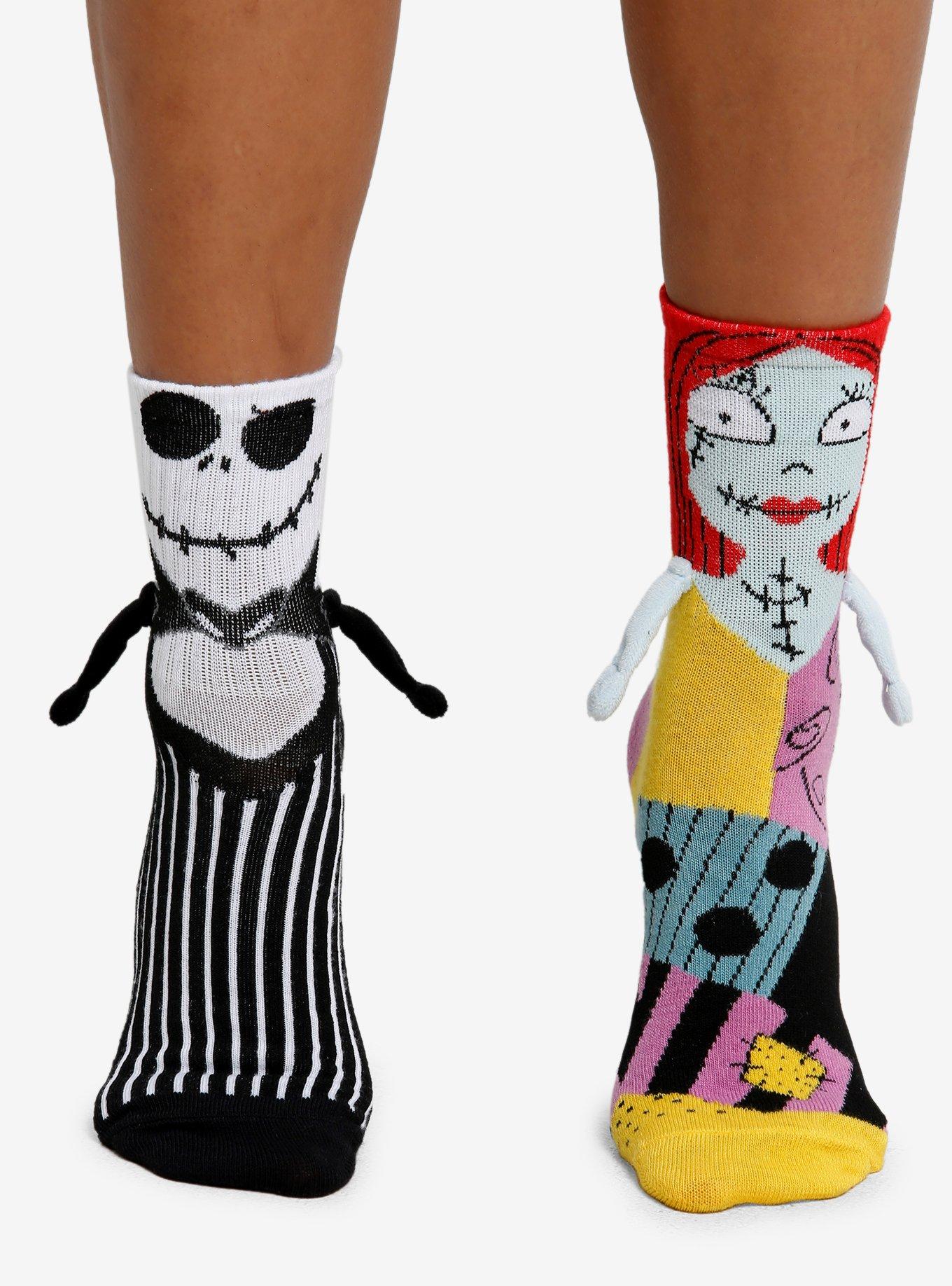 The Nightmare Before Christmas Jack & Sally Magnetic Arms Mismatch Crew Socks, , hi-res