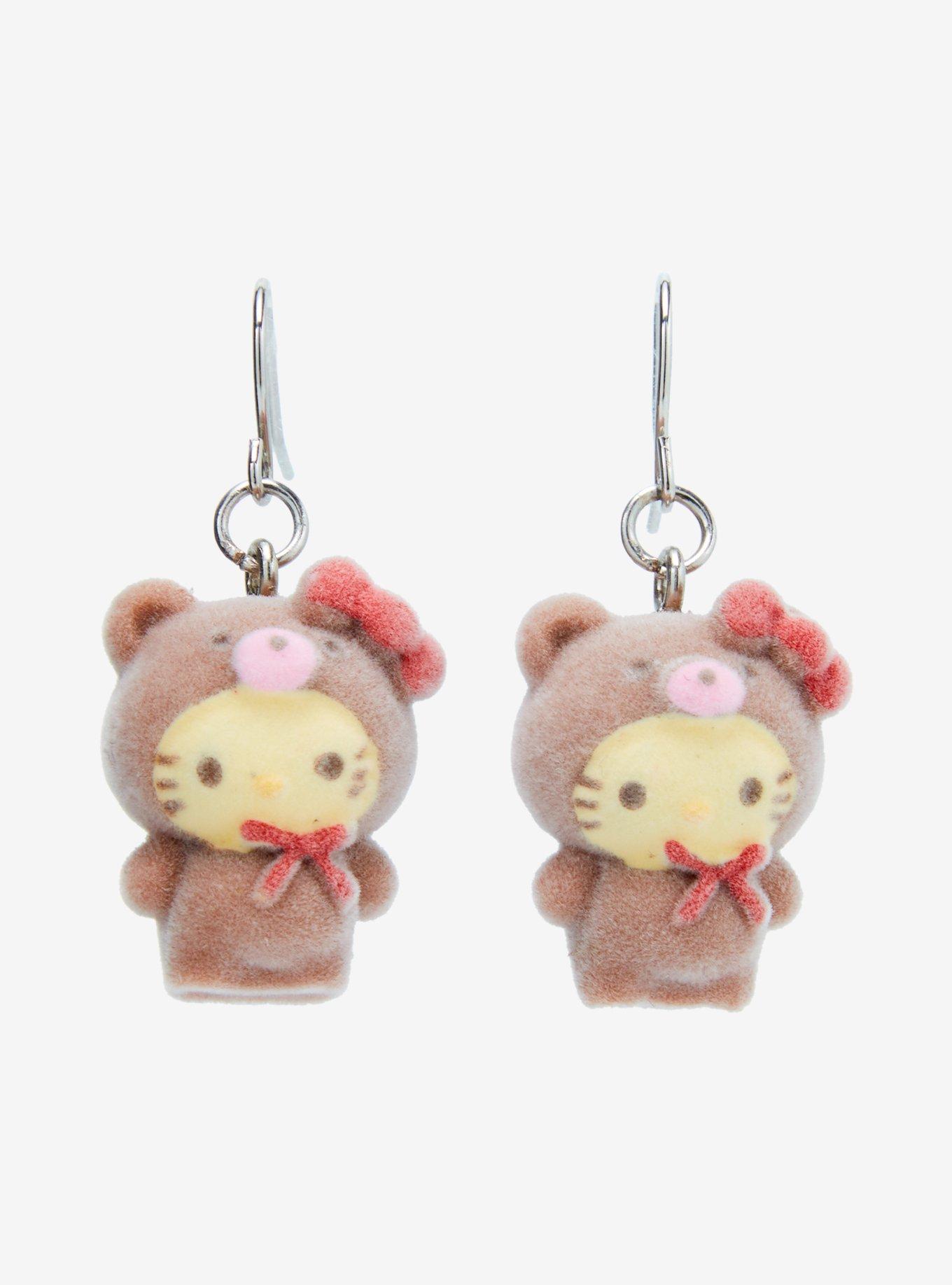 Sanrio Hello Kitty and Friends Flocked Latte Bear Hello Kitty Earrings, , hi-res