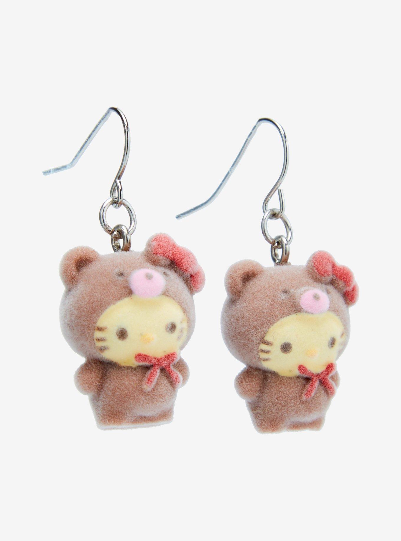 Sanrio Hello Kitty and Friends Flocked Latte Bear Hello Kitty Earrings, , alternate