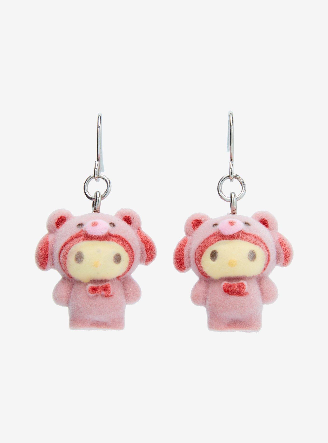 Sanrio Hello Kitty and Friends Flocked Latte Bear My Melody Earrings, , alternate