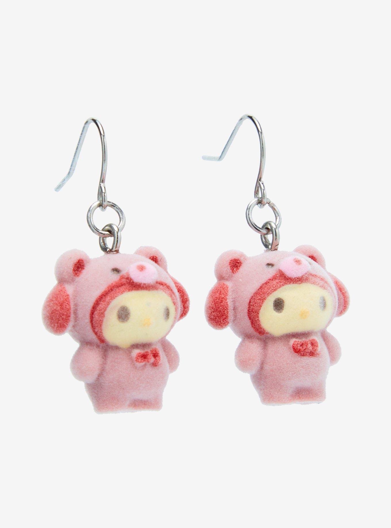 Sanrio Hello Kitty and Friends Flocked Latte Bear My Melody Earrings, , alternate