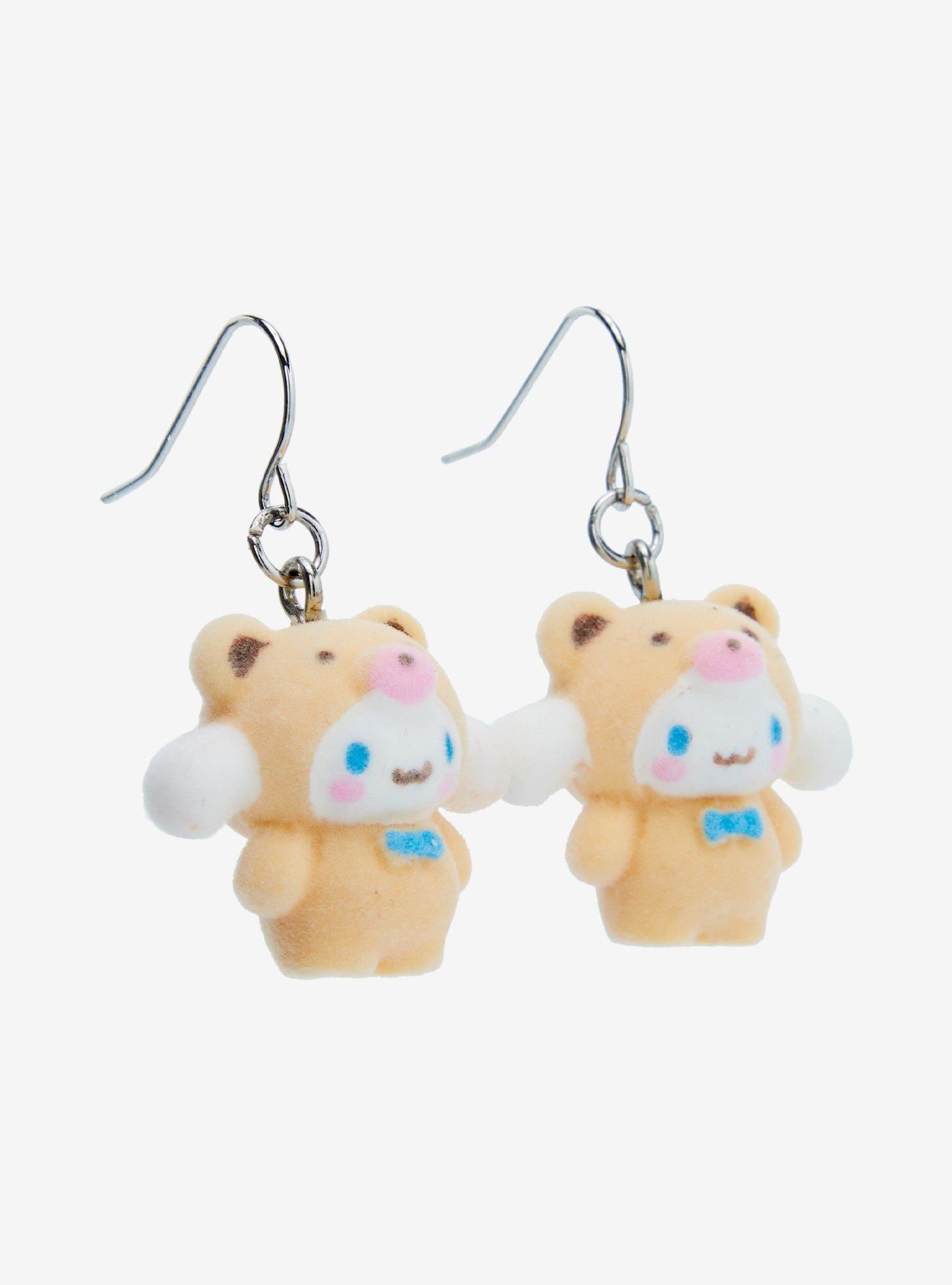 Sanrio Hello Kitty and Friends Flocked Latte Bear Cinnamoroll Earrings, , alternate