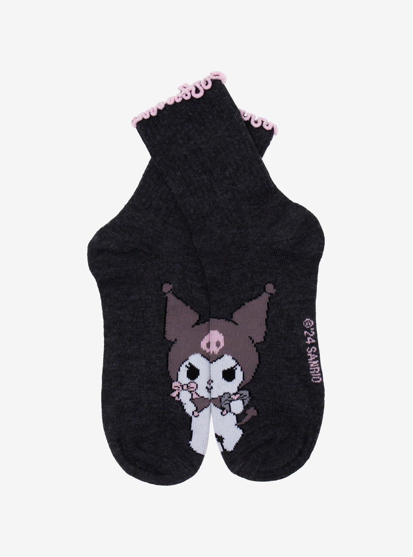 Kuromi Bow Lettuce Trim Crew Socks, , hi-res