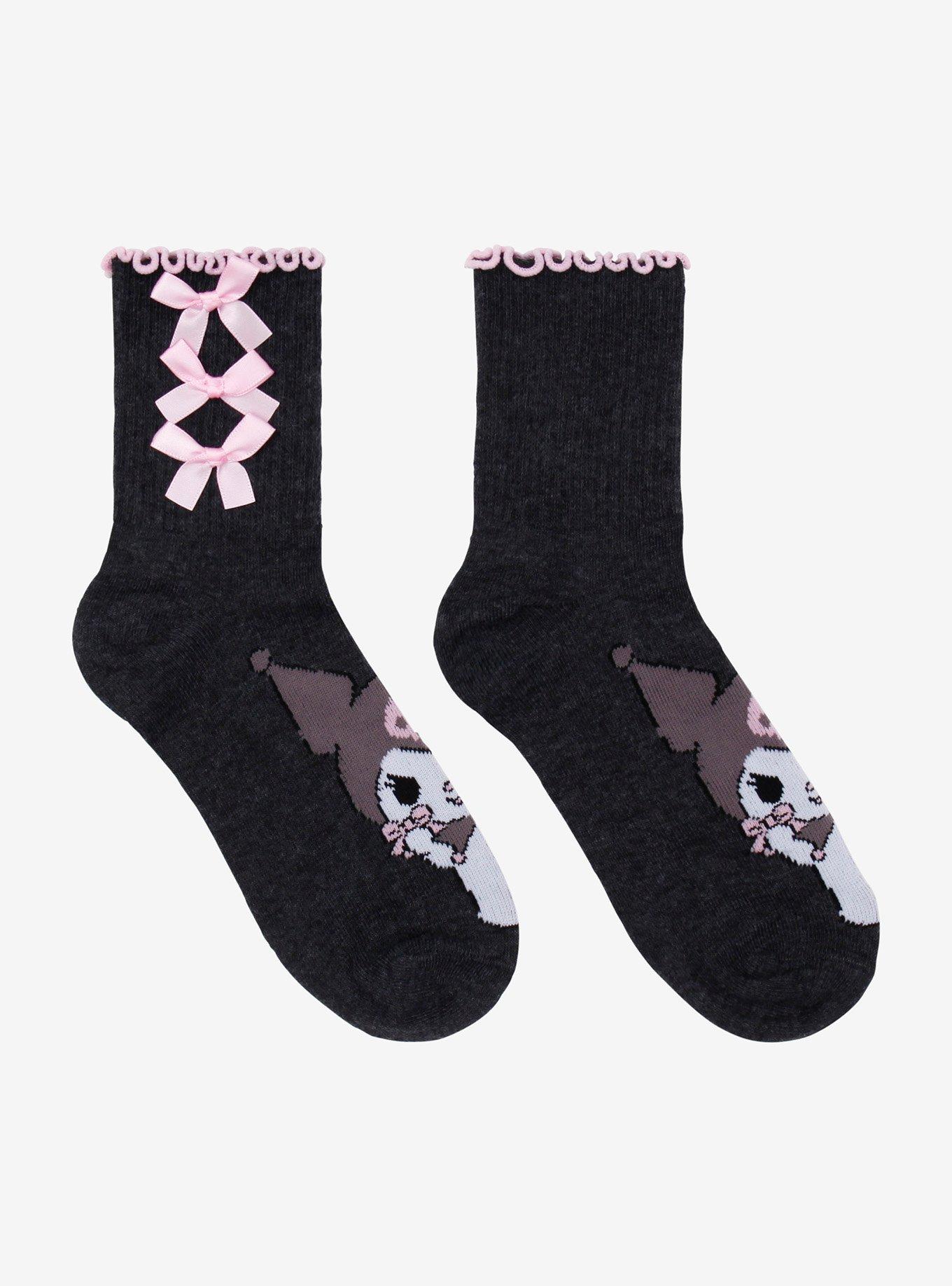 Kuromi Bow Lettuce Trim Crew Socks, , alternate