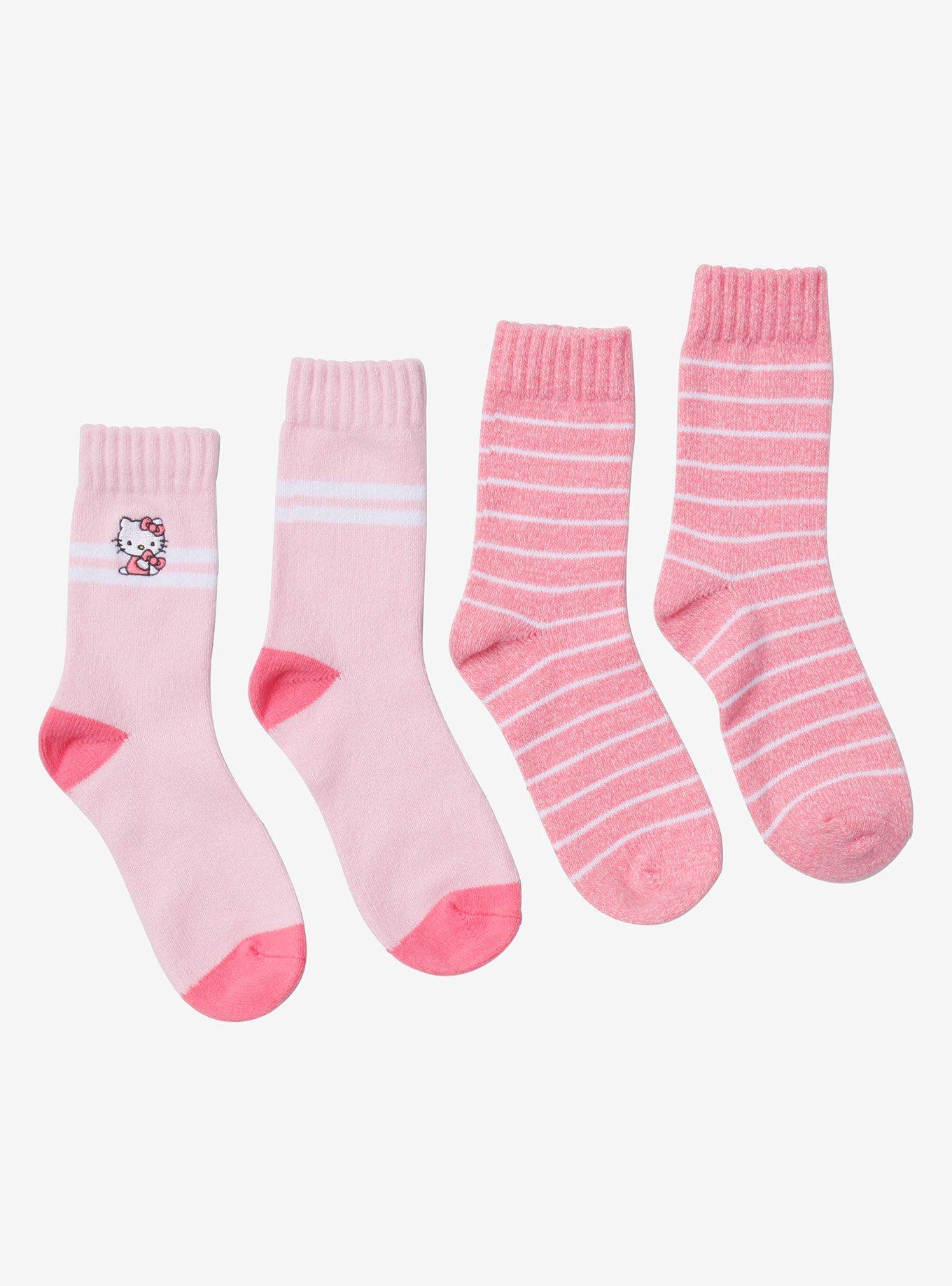 Hello Kitty Pink Stripe Cozy Crew Socks 2 Pair, , hi-res