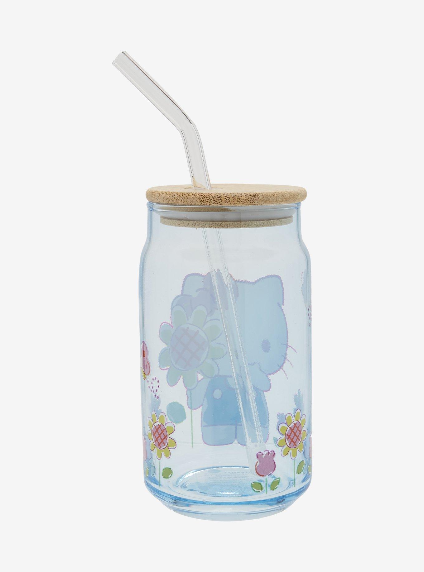 Sanrio Hello Kitty Floral Glass Cup with Straw, , hi-res