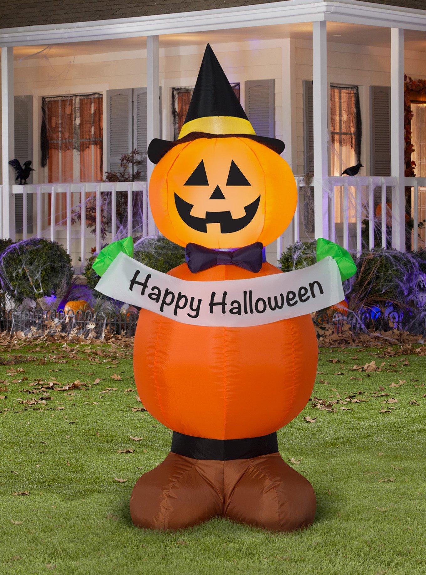 Jack-O'-Lantern Stack with Banner Inflatable Decor, , alternate