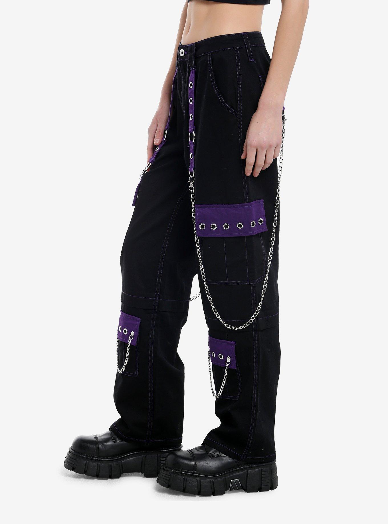 Black & Purple Grommet Strap Carpenter Pants, PURPLE, alternate