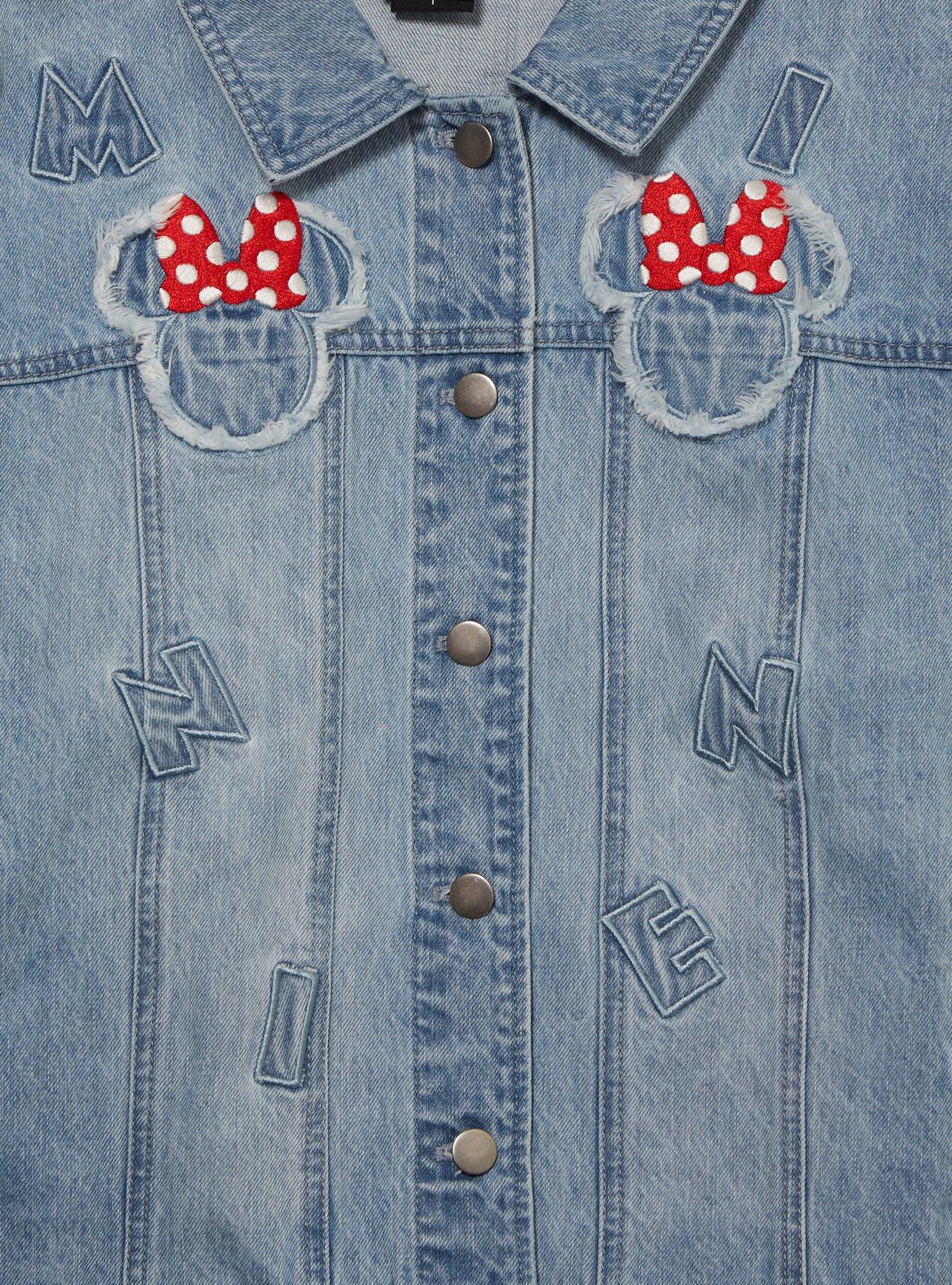 Disney Minnie Mouse Silhouette Women's Plus Size Cropped Denim Jacket - BoxLunch Exclusive, , hi-res