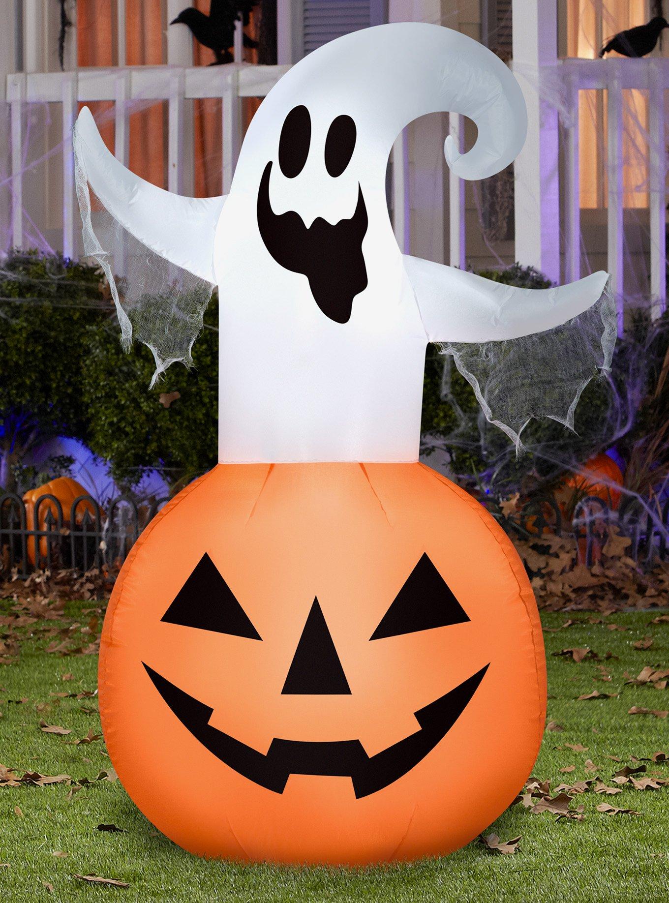 Ghost On Jack-O'-Lantern Inflatable Decor, , alternate