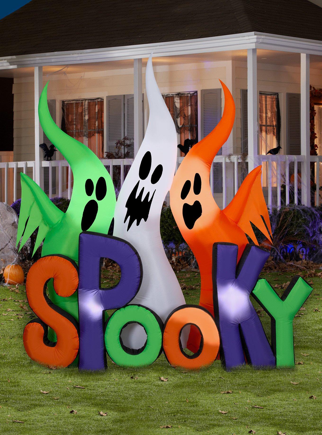 Ghosts with "Spooky" Sign Inflatable Decor, , alternate