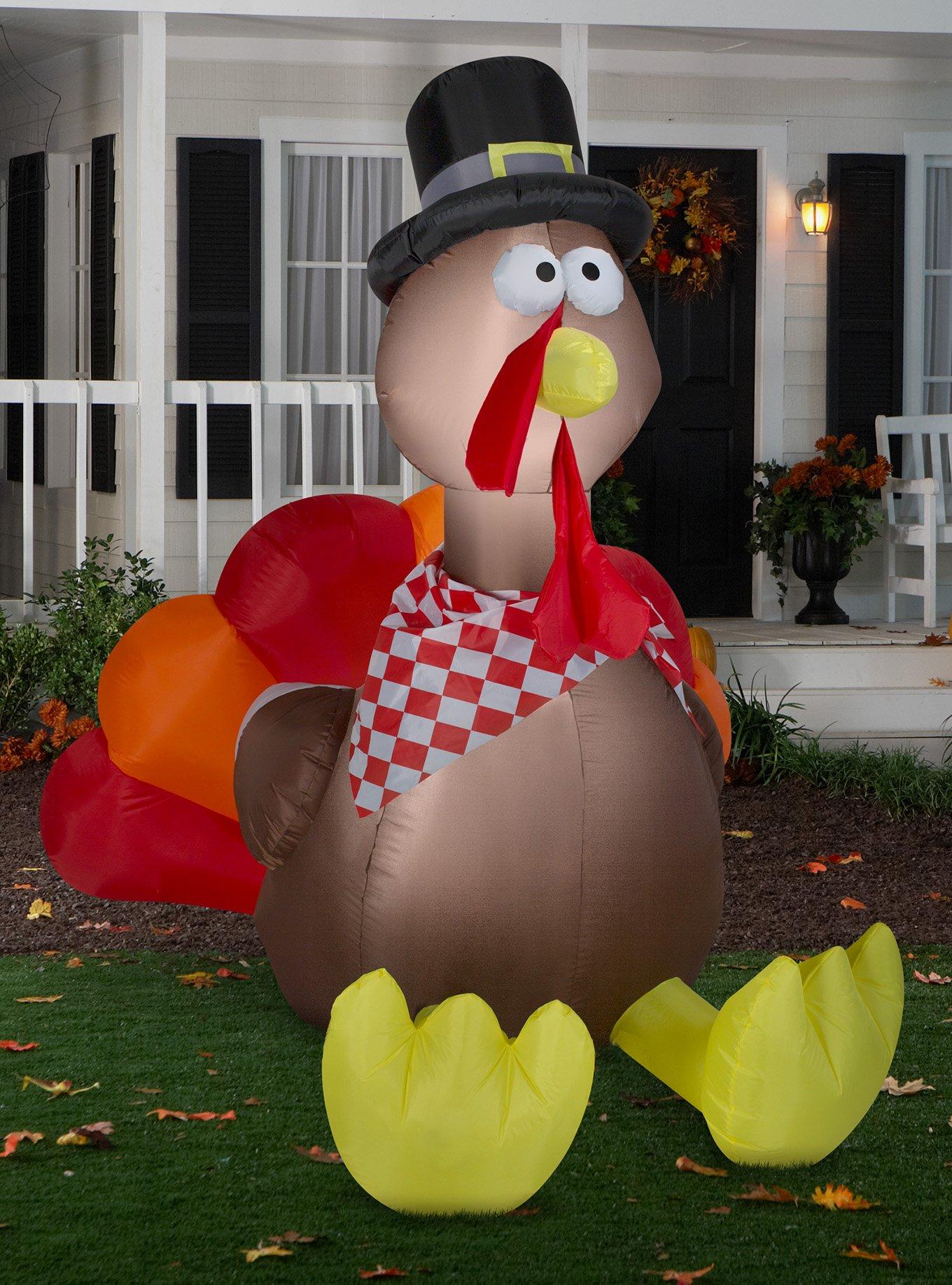 Thanksgiving Turkey Checkered Scarf Inflatable Decor, , alternate