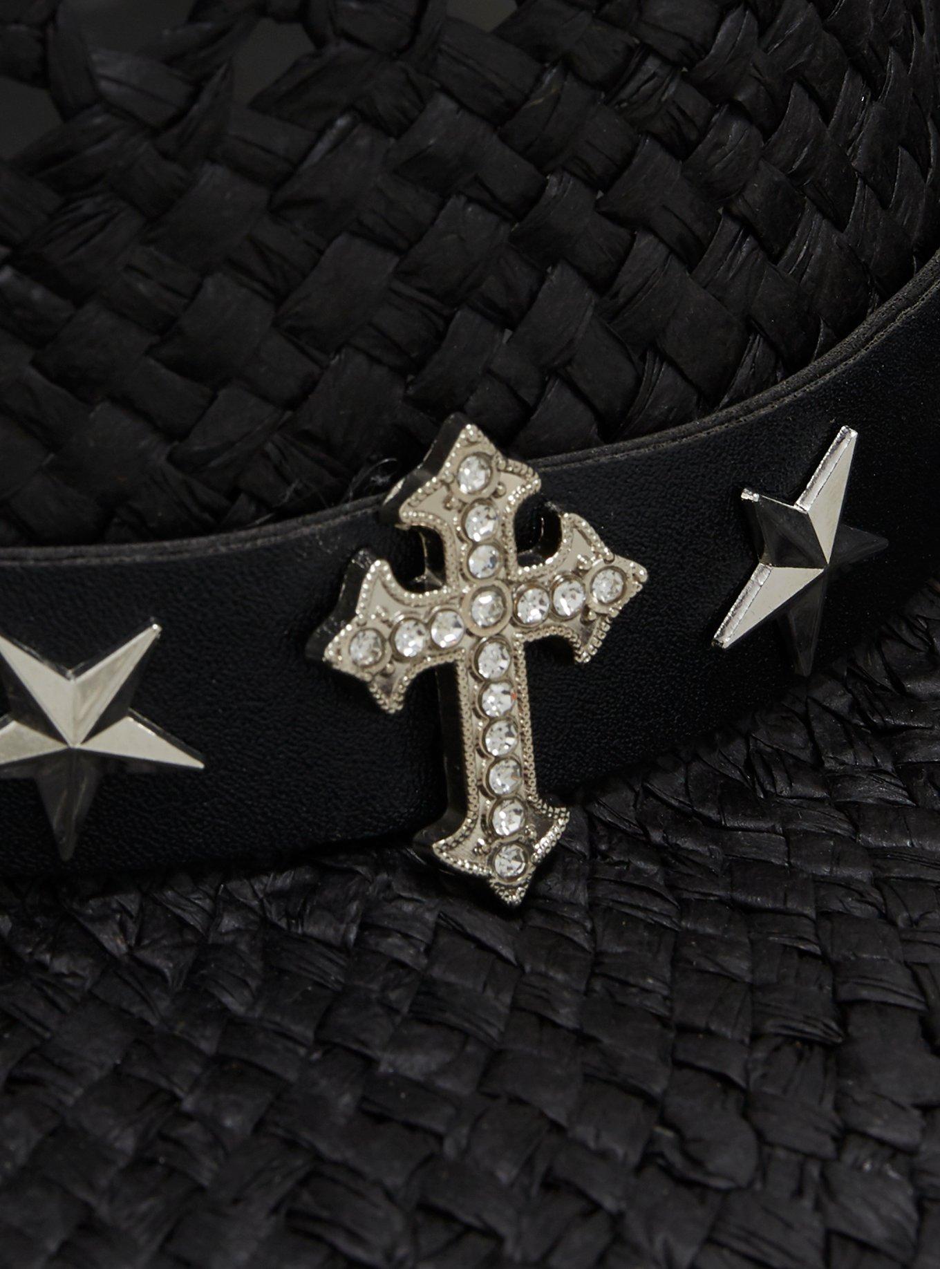 Black Star Cross Straw Cowboy Hat, , alternate