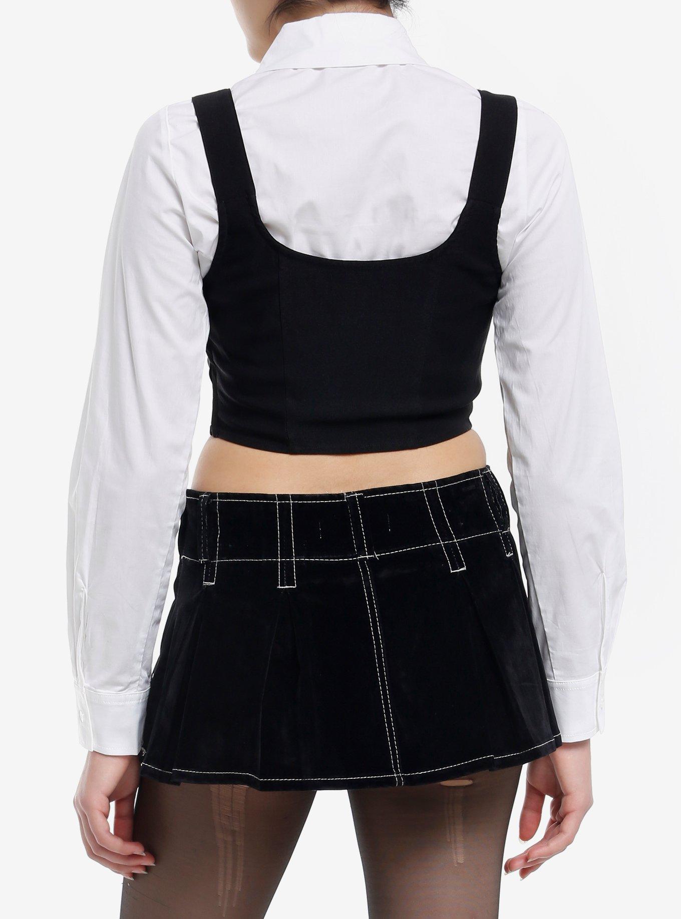 Cosmic Aura Vest & Tie Girls Long-Sleeve Button-Up Top, BLACK, alternate