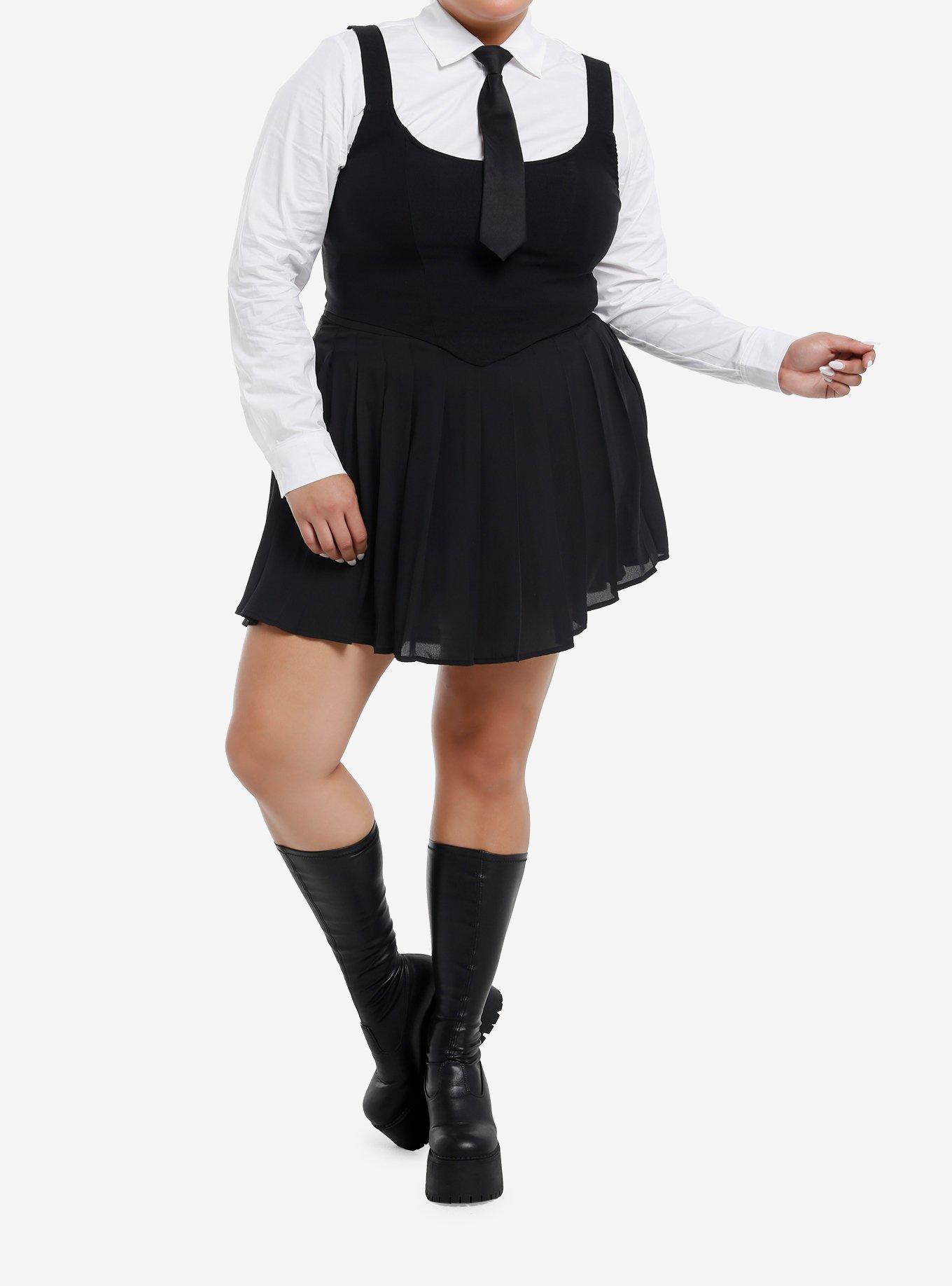 Cosmic Aura Vest & Tie Girls Long-Sleeve Button-Up Top Plus Size, BLACK, alternate