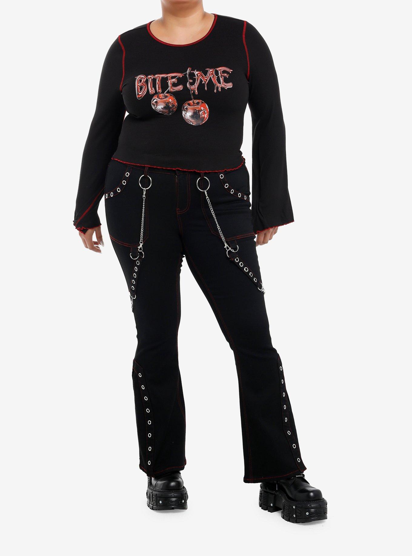 Social Collision Bite Me Chrome Cherry Girls Long-Sleeve Top Plus Size, , hi-res
