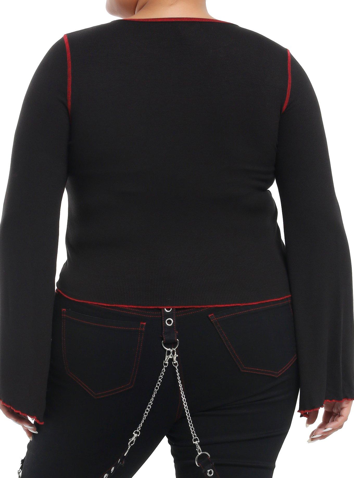 Social Collision Bite Me Chrome Cherry Girls Long-Sleeve Top Plus Size, RED, alternate