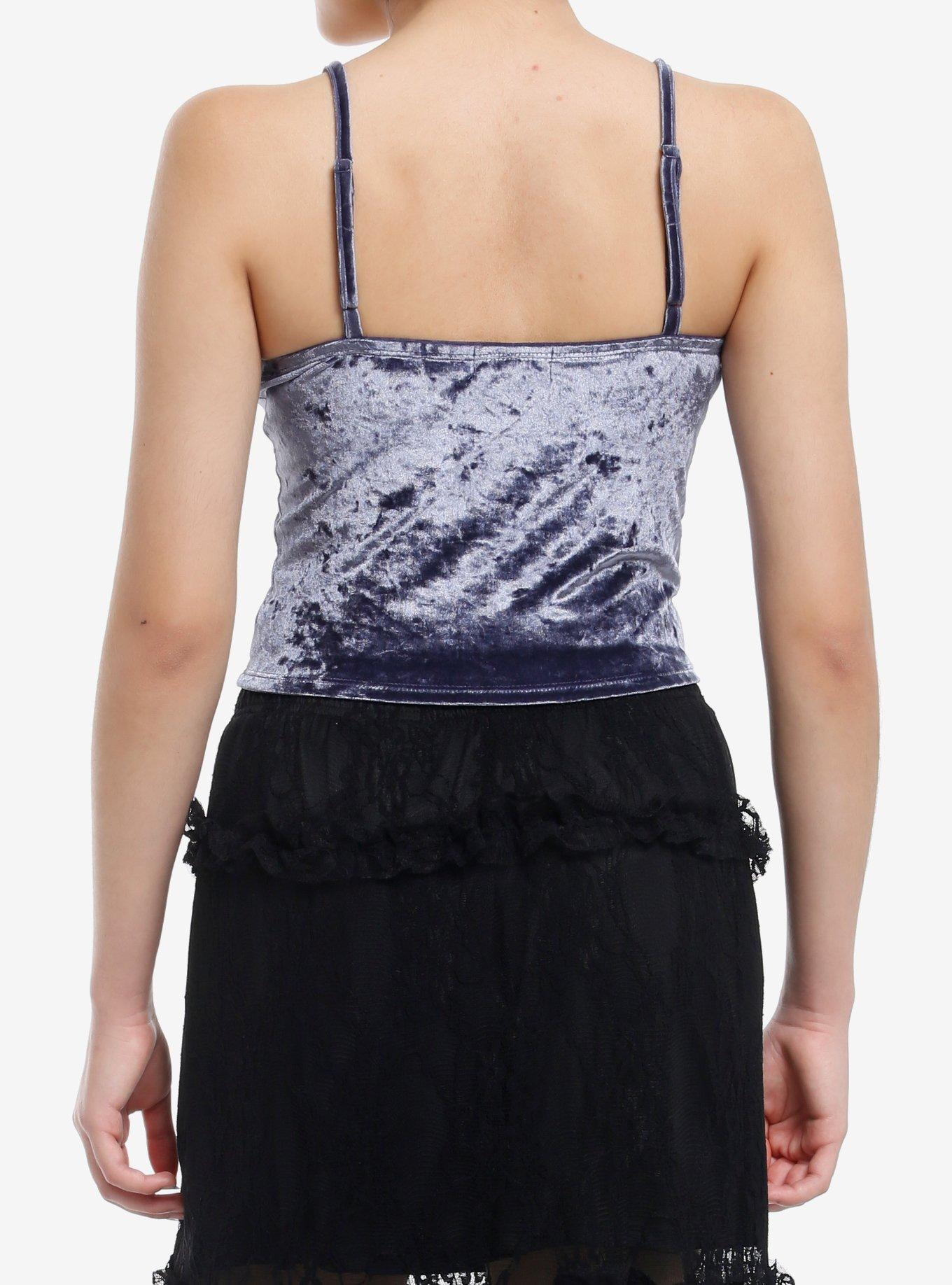 Cosmic Aura Blue Velvet Lace Trim Cami, BLACK, alternate