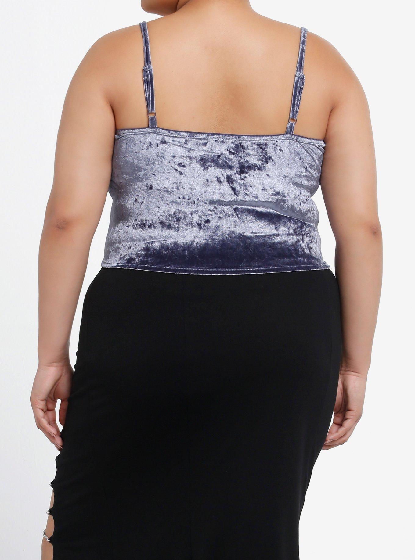 Cosmic Aura Blue Velvet Lace Trim Cami Plus Size, BLACK, alternate