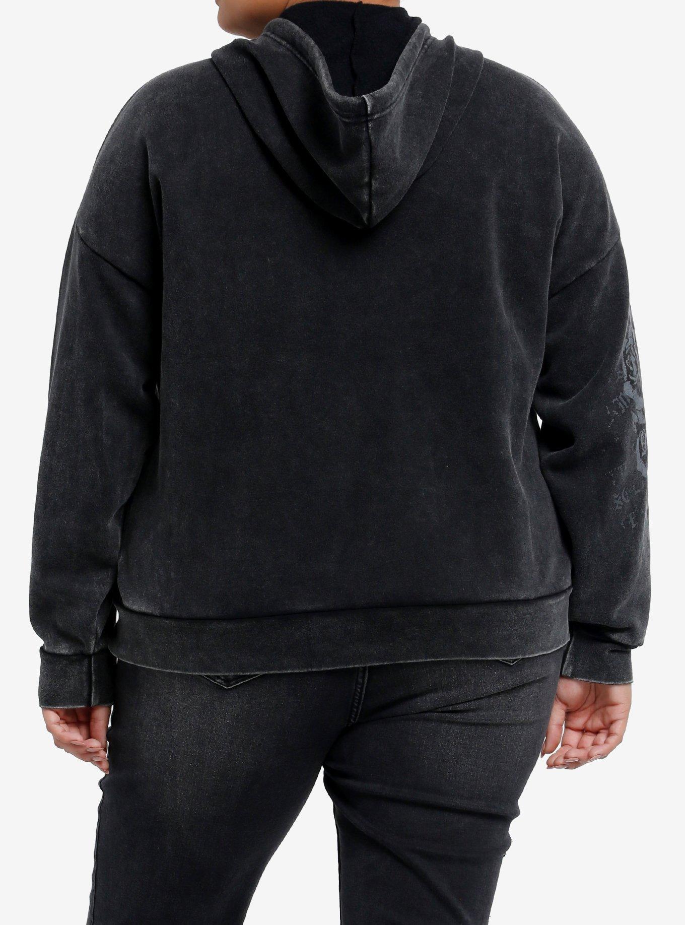 Social Collision Faded Cross Rhinestone Girls Hoodie Plus Size, GREY, alternate