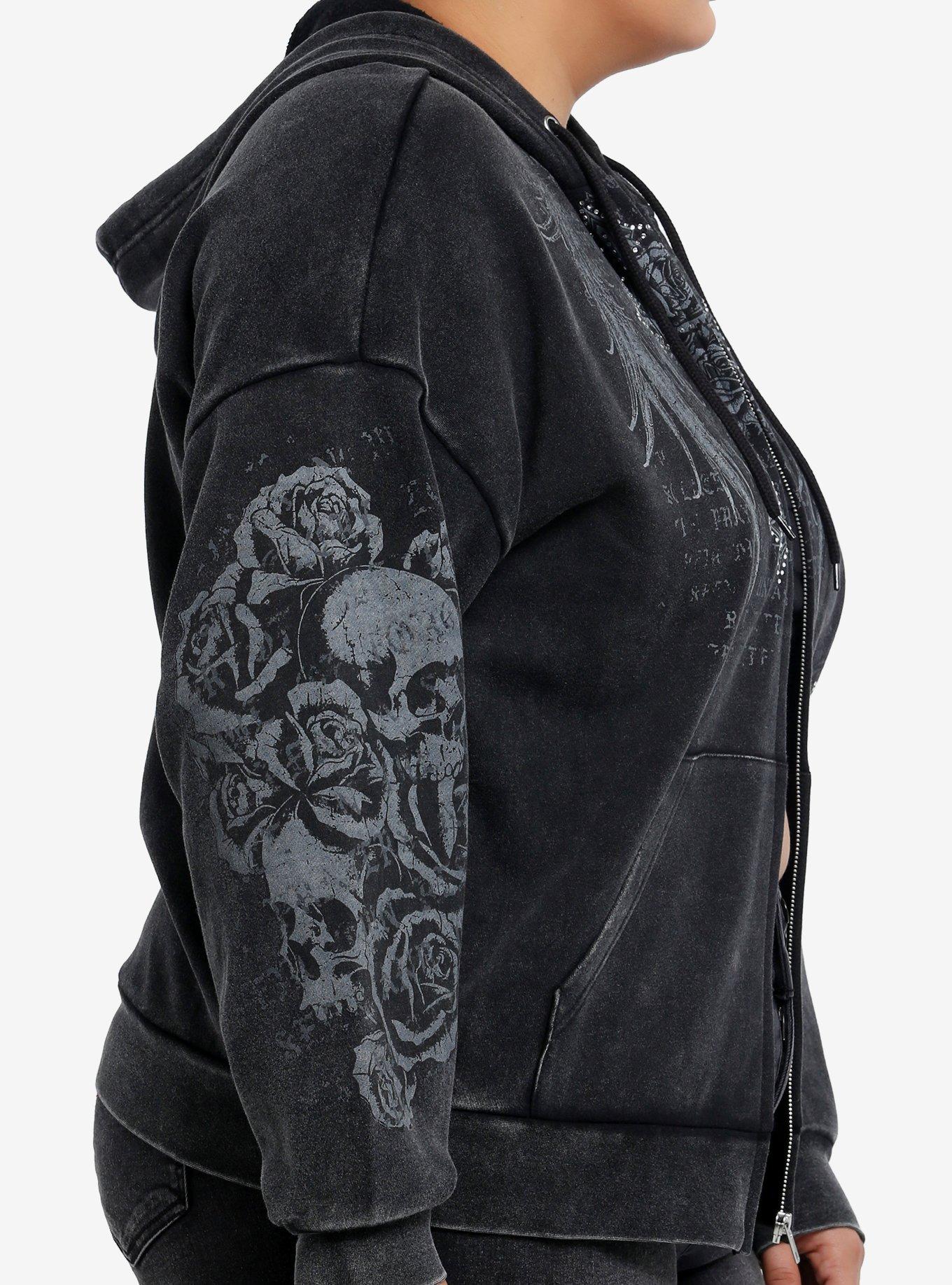 Social Collision Faded Cross Rhinestone Girls Hoodie Plus Size, GREY, alternate