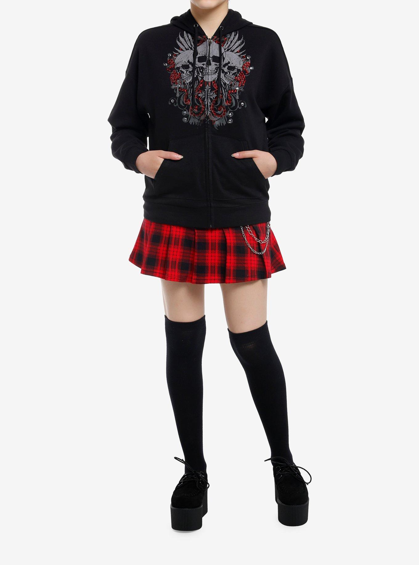 Social Collision Triple Skull Rhinestone & Stud Girls Hoodie, , hi-res