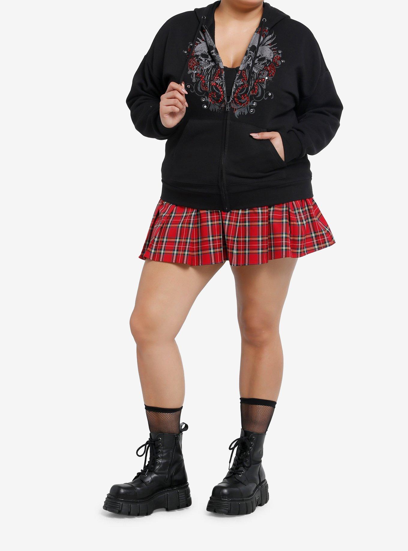 Social Collision Triple Skull Rhinestone & Stud Girls Hoodie Plus Size, , hi-res