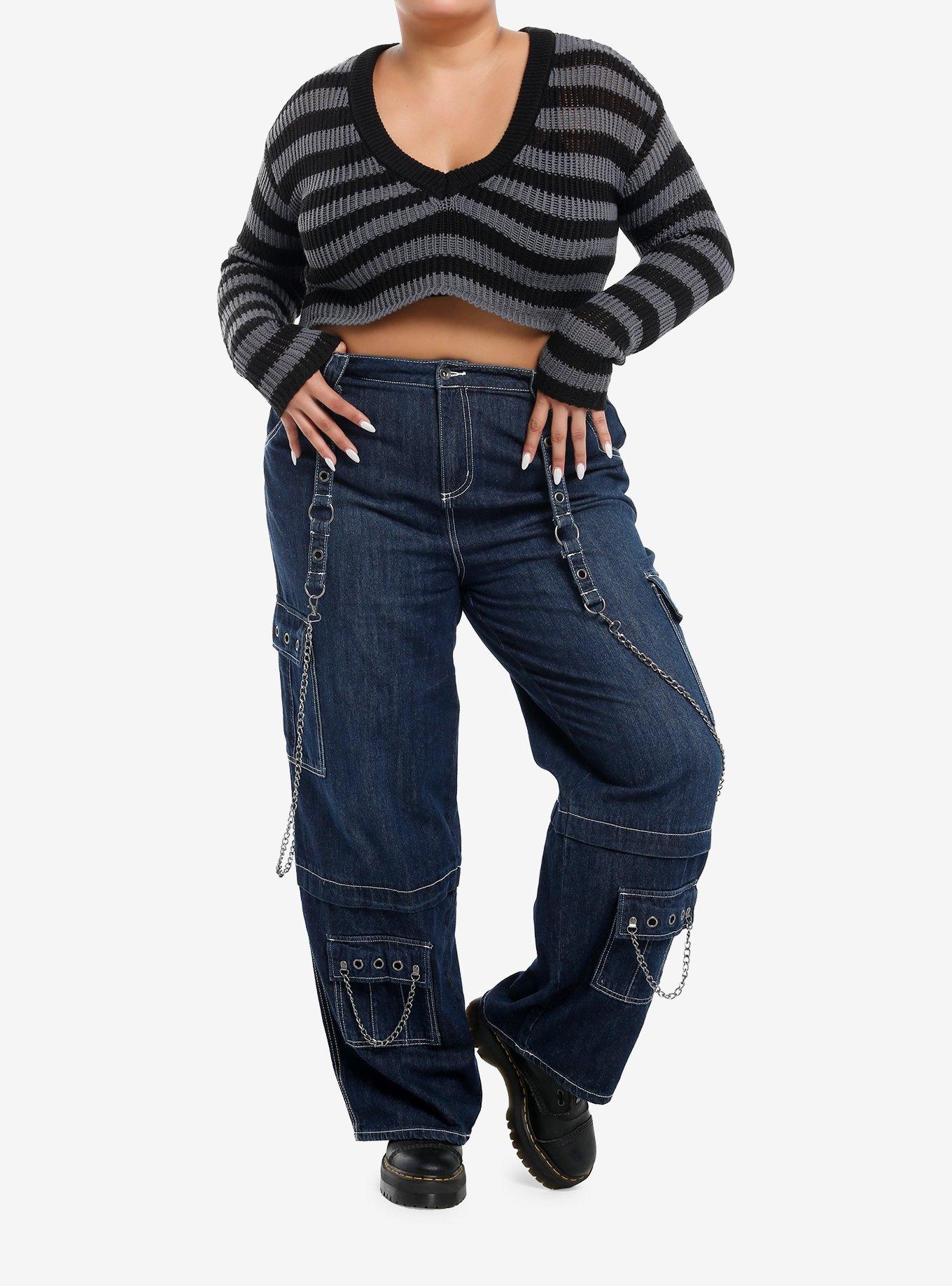 Social Collision Stripe V-Neck Bolero Girls Crop Shrug Plus Size, , hi-res