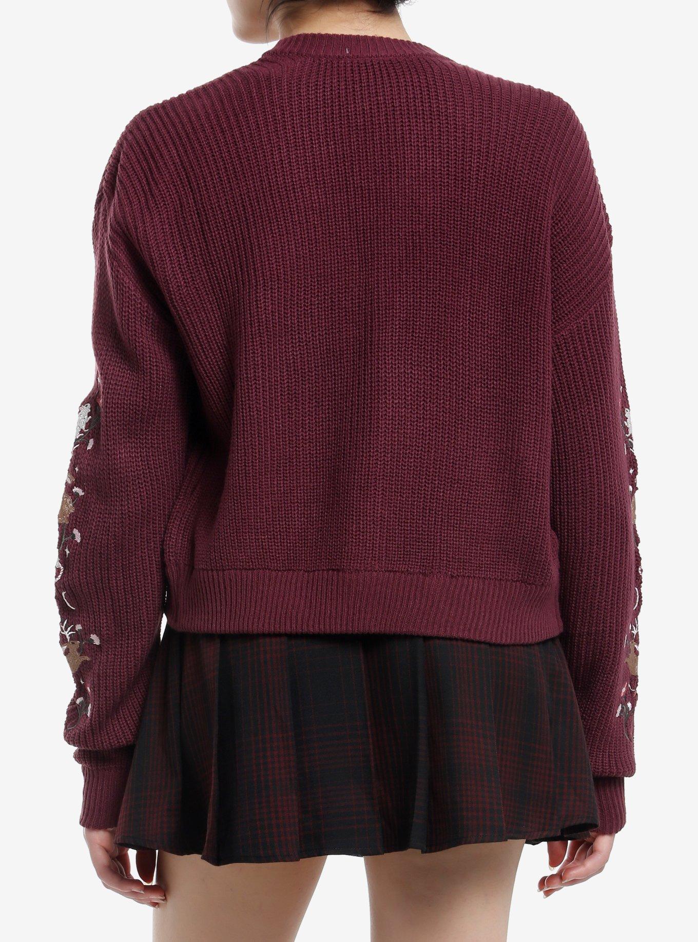 Thorn & Fable Deep Purple Rodent Embroidered Girls Cardigan, PURPLE, alternate