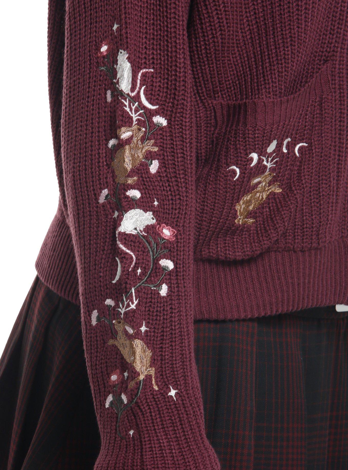 Thorn & Fable Deep Purple Rodent Embroidered Girls Cardigan, PURPLE, alternate