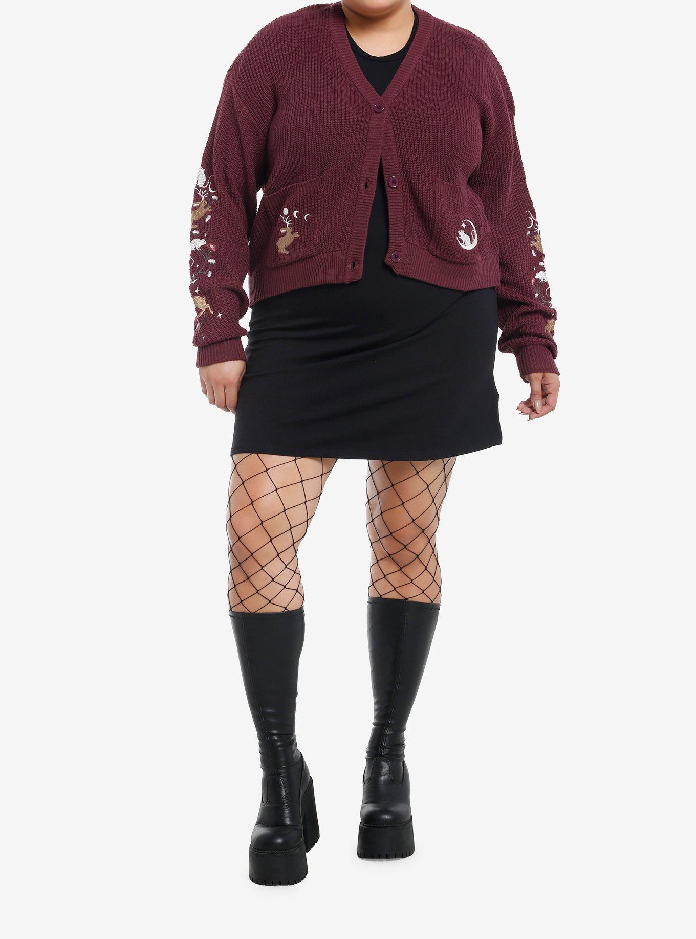 Thorn & Fable Deep Purple Rodent Embroidered Girls Cardigan, PURPLE, alternate